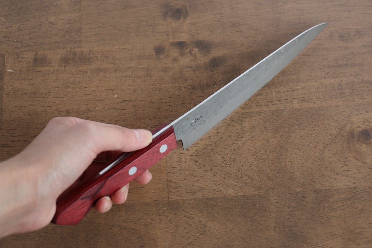 Nao Yamamoto VG10 Hammered Damascus Nashiji Petty-Utility 160mm Red Pakkawood Handle - Seisuke Knife