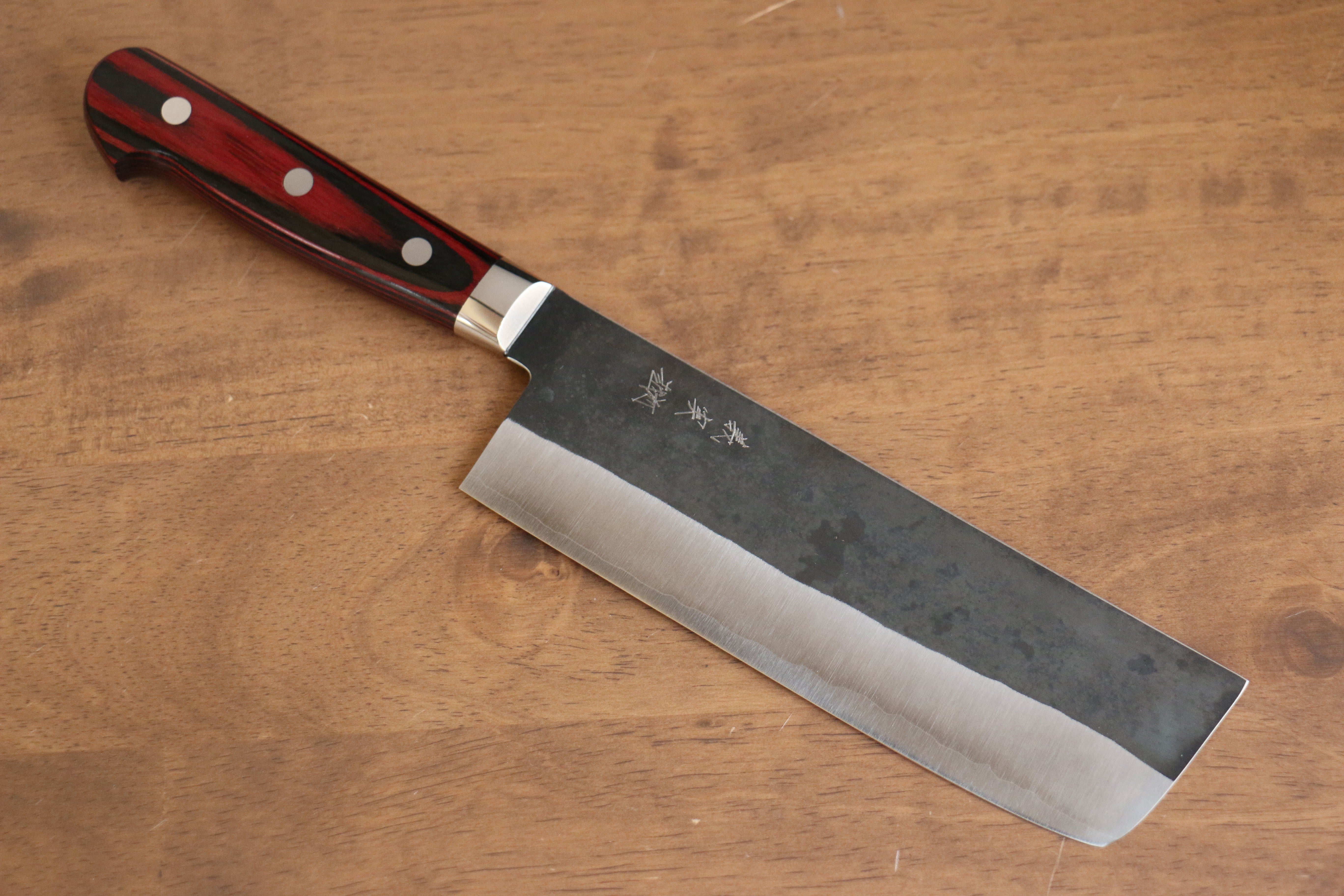 Yoshimi Kato Blue Super Clad Kurouchi Nakiri Japanese Chef Knife 170mm - Seisuke Knife
