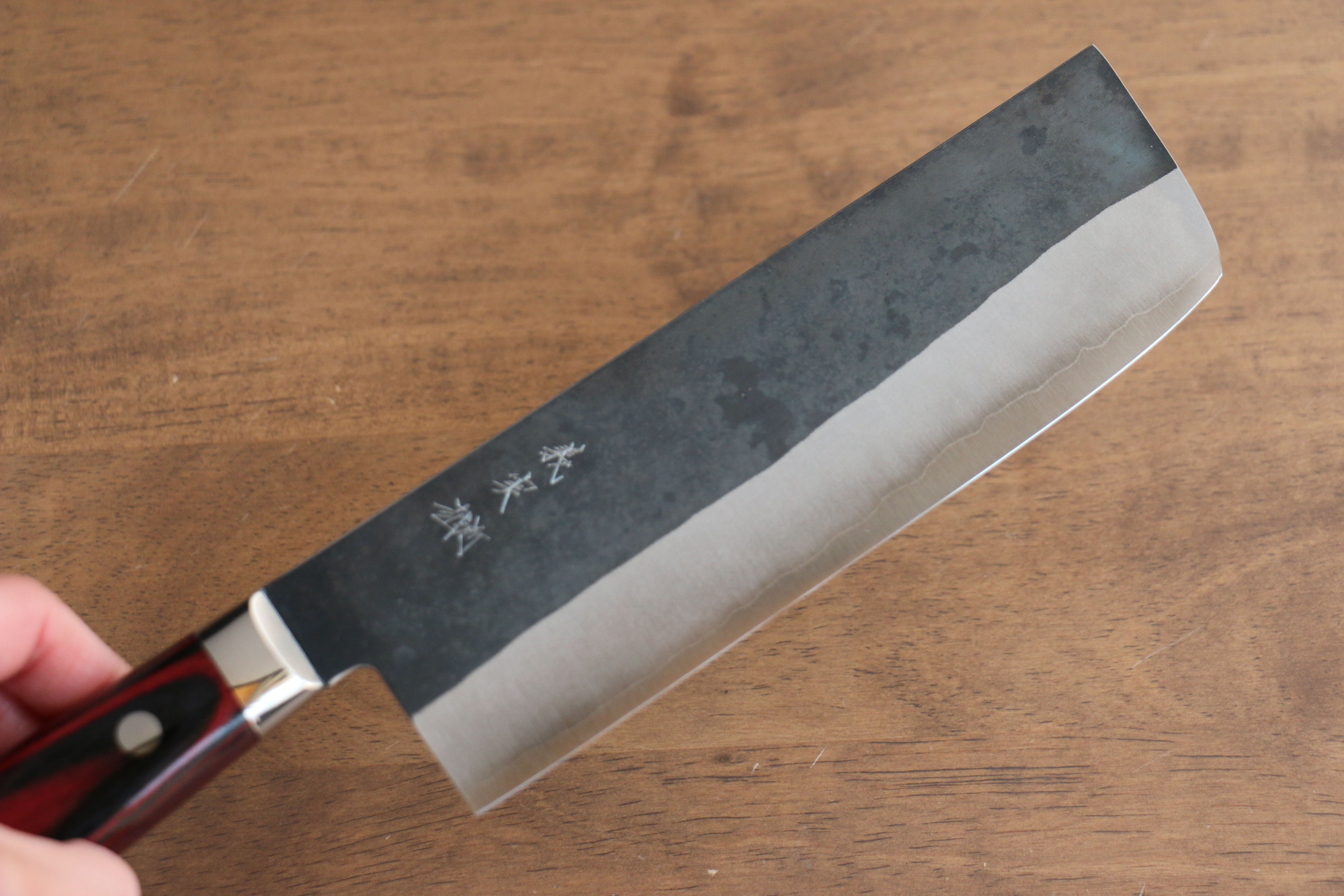Yoshimi Kato Blue Super Clad Kurouchi Nakiri Japanese Chef Knife 170mm - Seisuke Knife