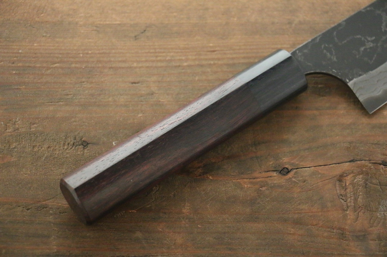 Shungo Ogata White Steel No.2 Kurouchi Damascus Santoku 180mm Shitan Handle - Seisuke Knife