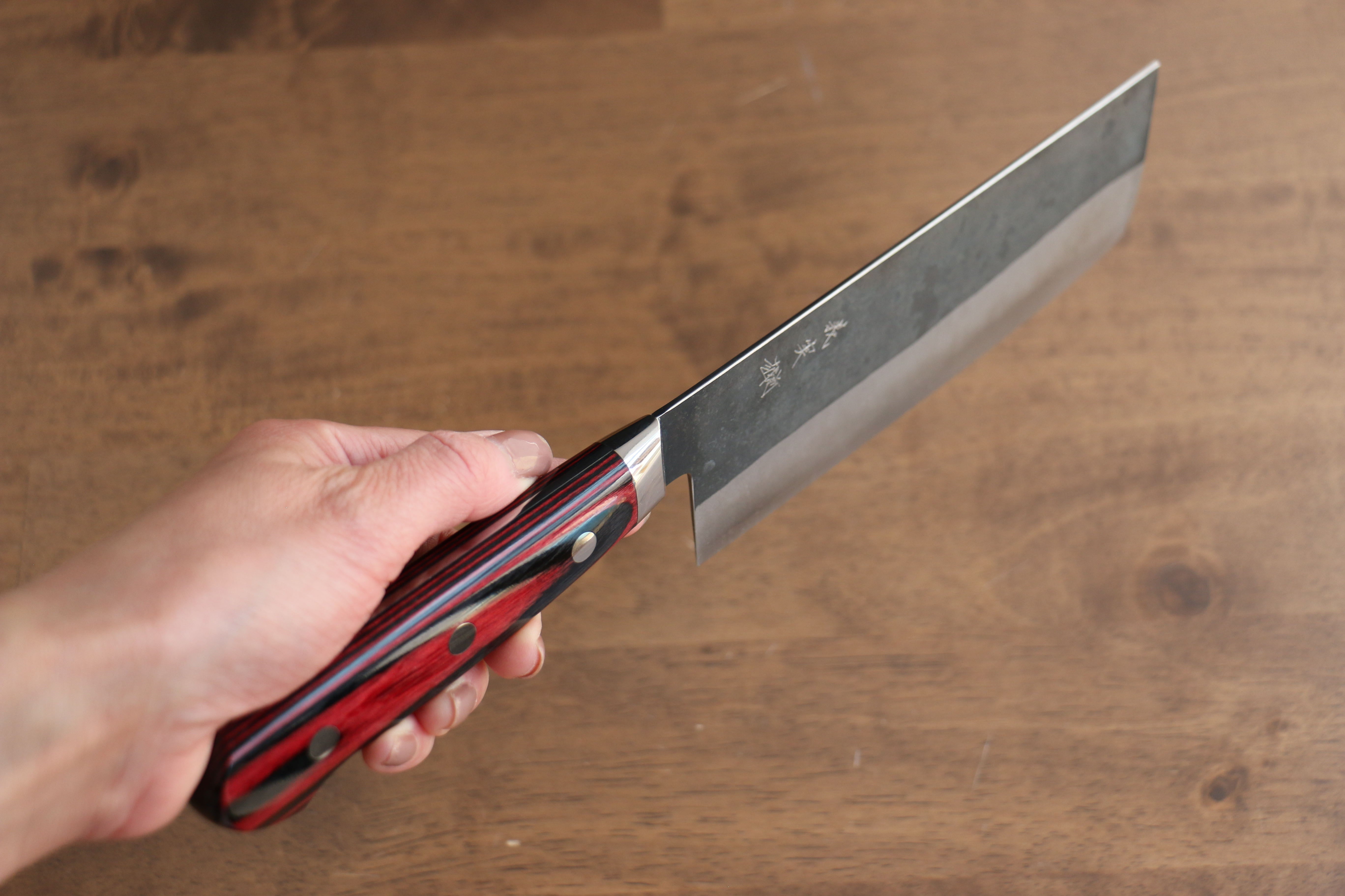Yoshimi Kato Blue Super Clad Kurouchi Nakiri Japanese Chef Knife 170mm - Seisuke Knife