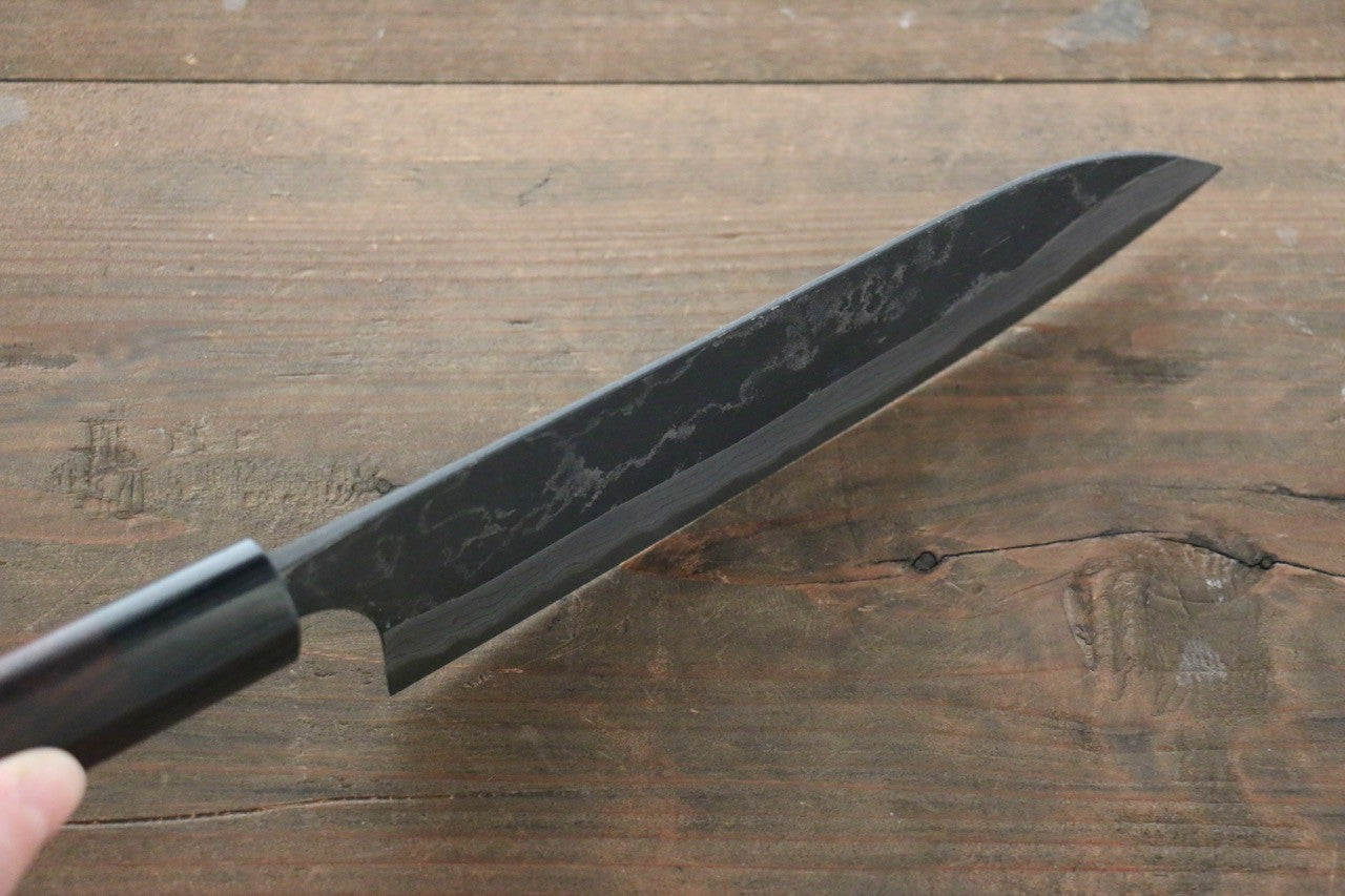 Shungo Ogata White Steel No.2 Kurouchi Damascus Santoku 180mm Shitan Handle - Seisuke Knife