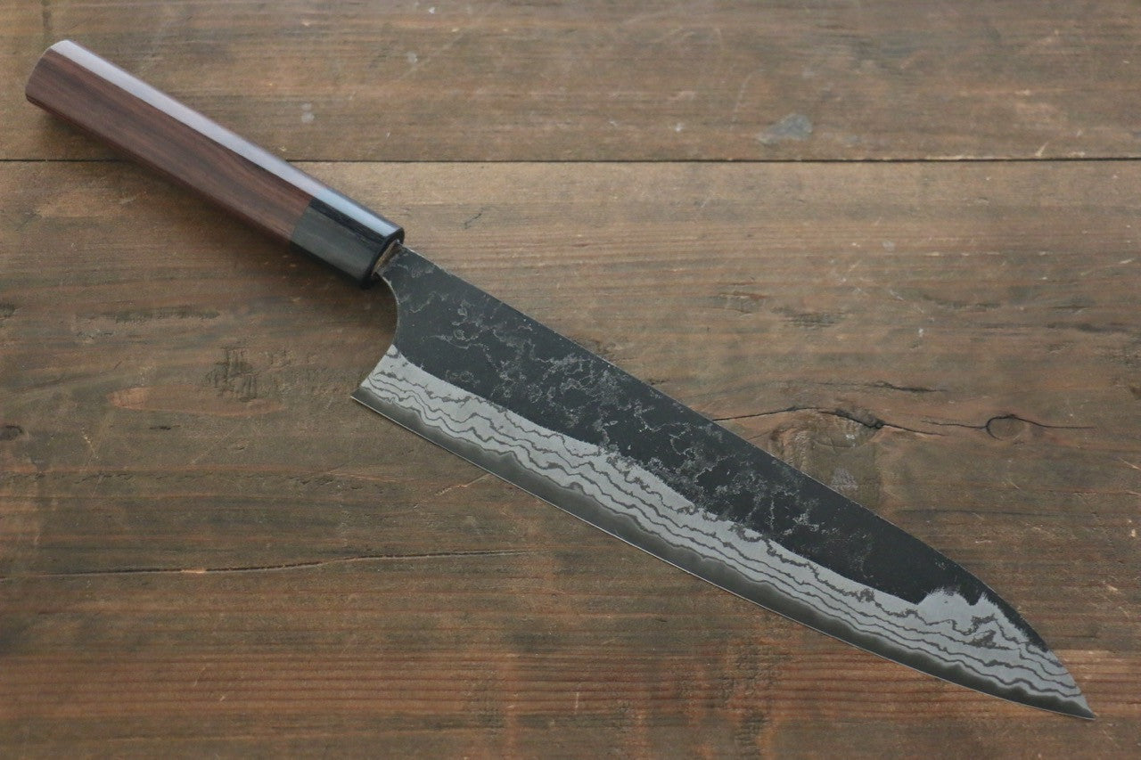 Shungo Ogata White Steel No.2 Kurouchi Damascus Gyuto 240mm Shitan Handle - Seisuke Knife