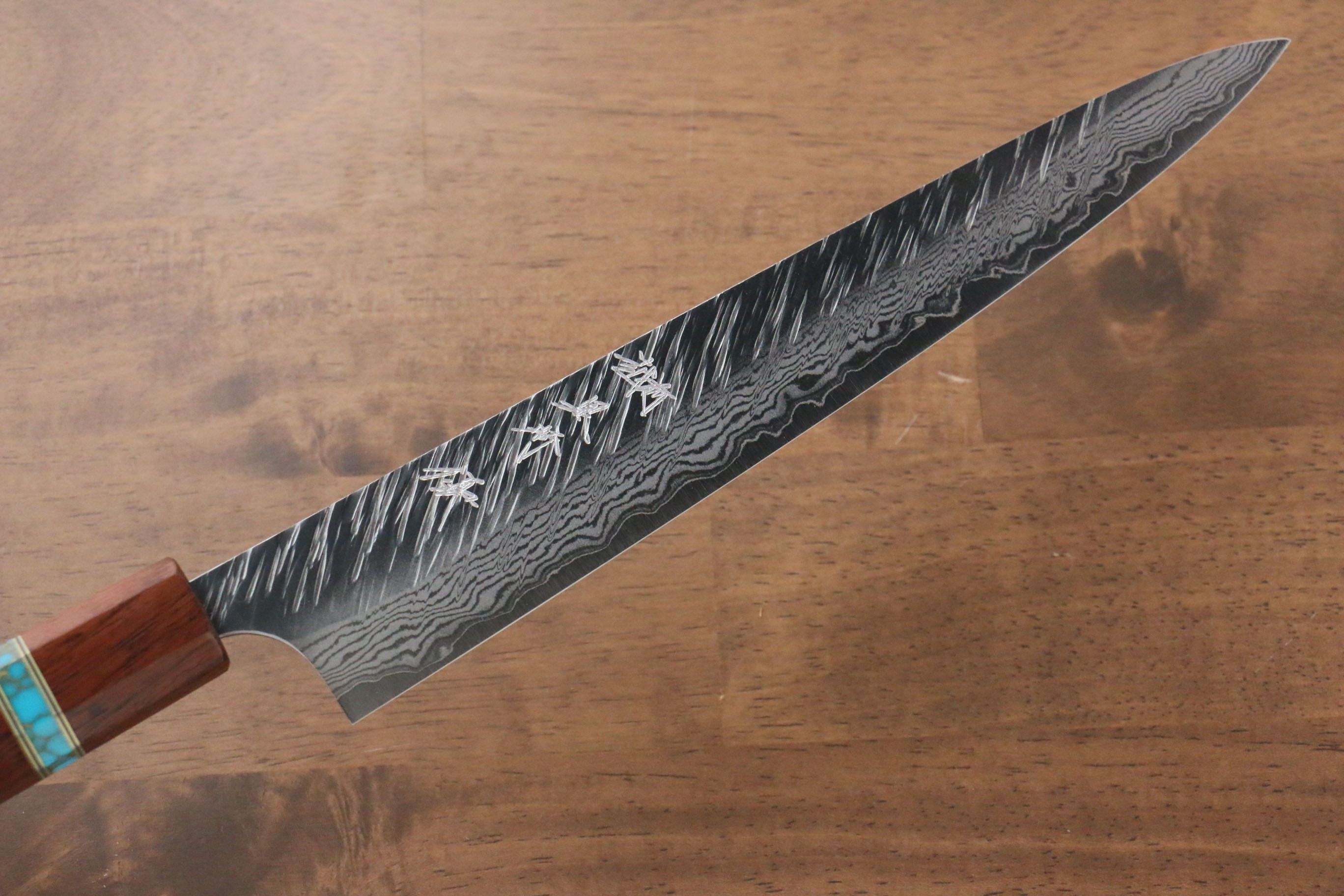 Yu Kurosaki Fujin VG10 Hammered Sujihiki 240mm Maple(With turquoise ring Brown) Handle - Seisuke Knife