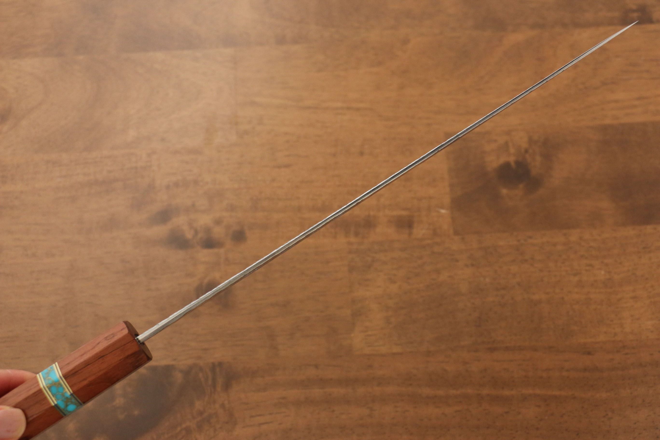 Yu Kurosaki Fujin VG10 Hammered Sujihiki 240mm Maple(With turquoise ring Brown) Handle - Seisuke Knife