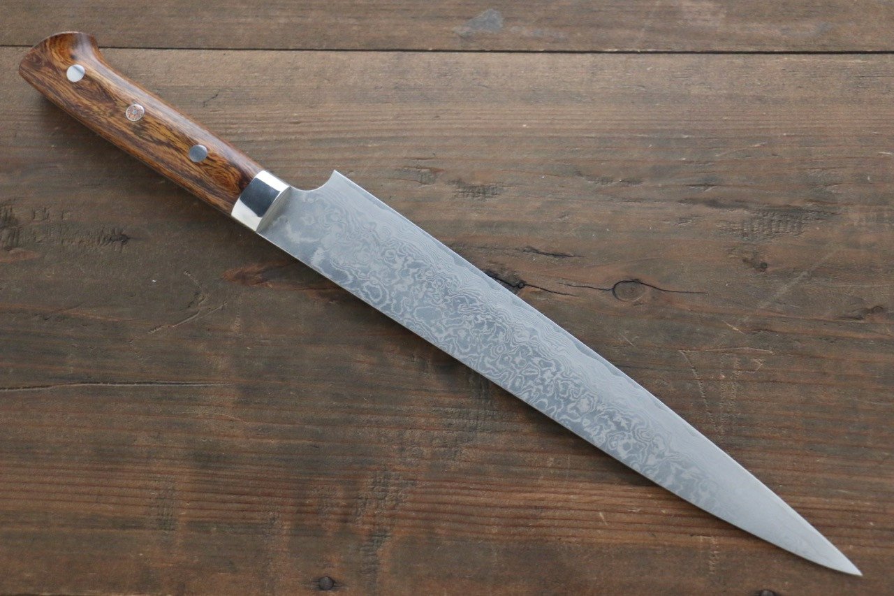 Takeshi Saji SG2 Diamond Finish Damascus Sujihiki 240mm Ironwood Handle - Seisuke Knife
