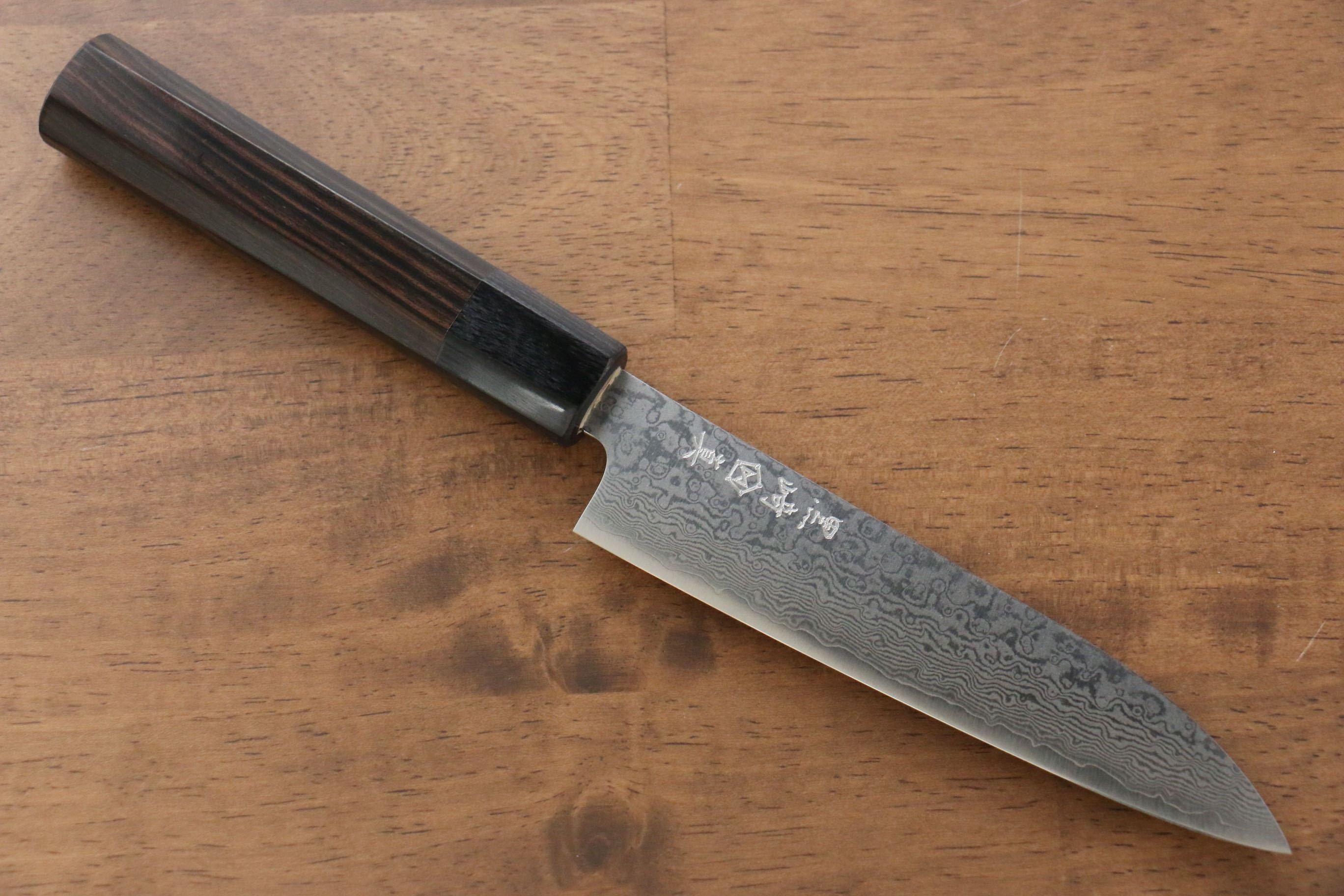 Makoto Kurosaki VG10 Damascus Petty-Utility 135mm Ebony Wood Handle - Seisuke Knife