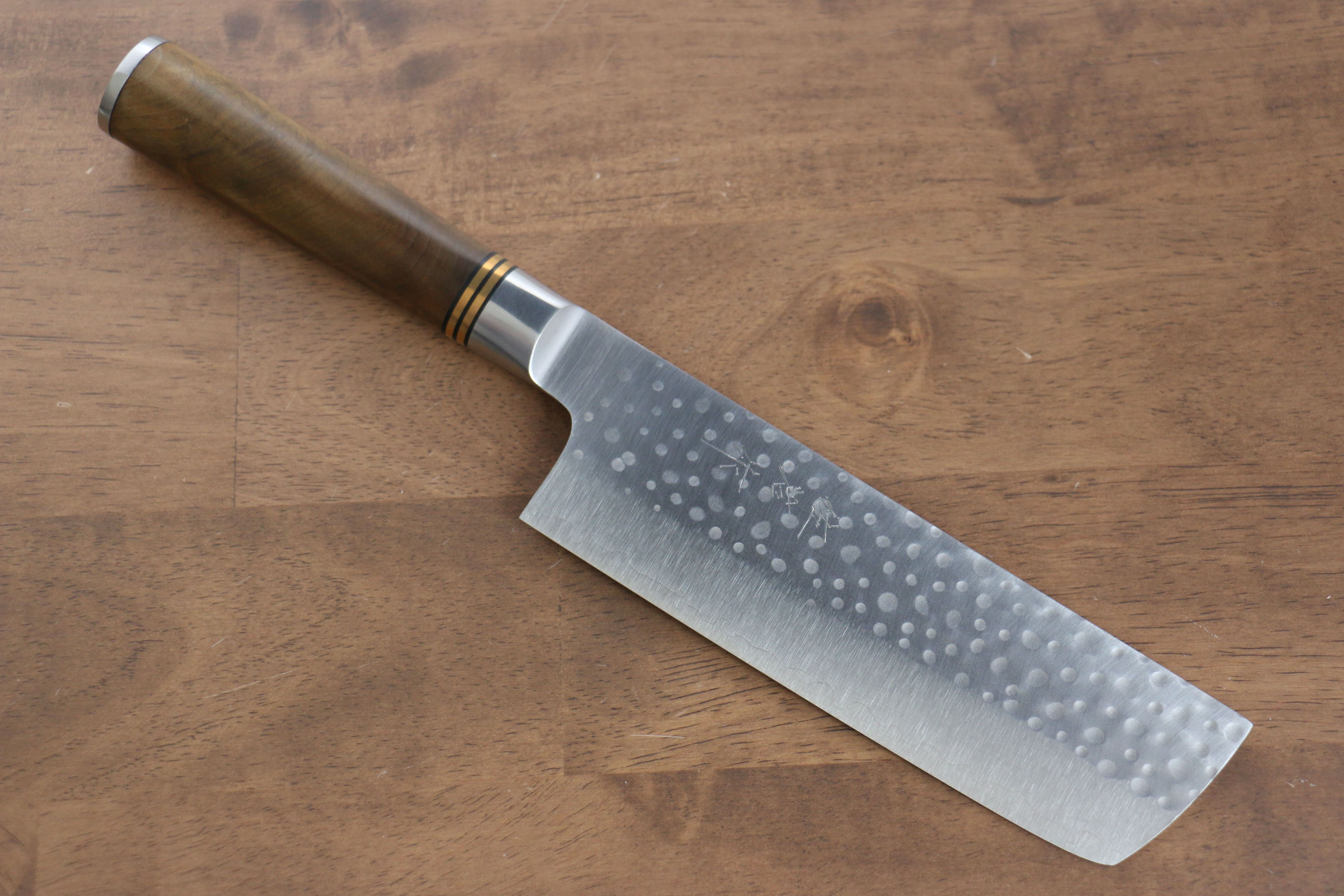 Takeshi Saji SG2 Hammered(Maru) Nakiri 165mm Chinese Quince Handle - Seisuke Knife