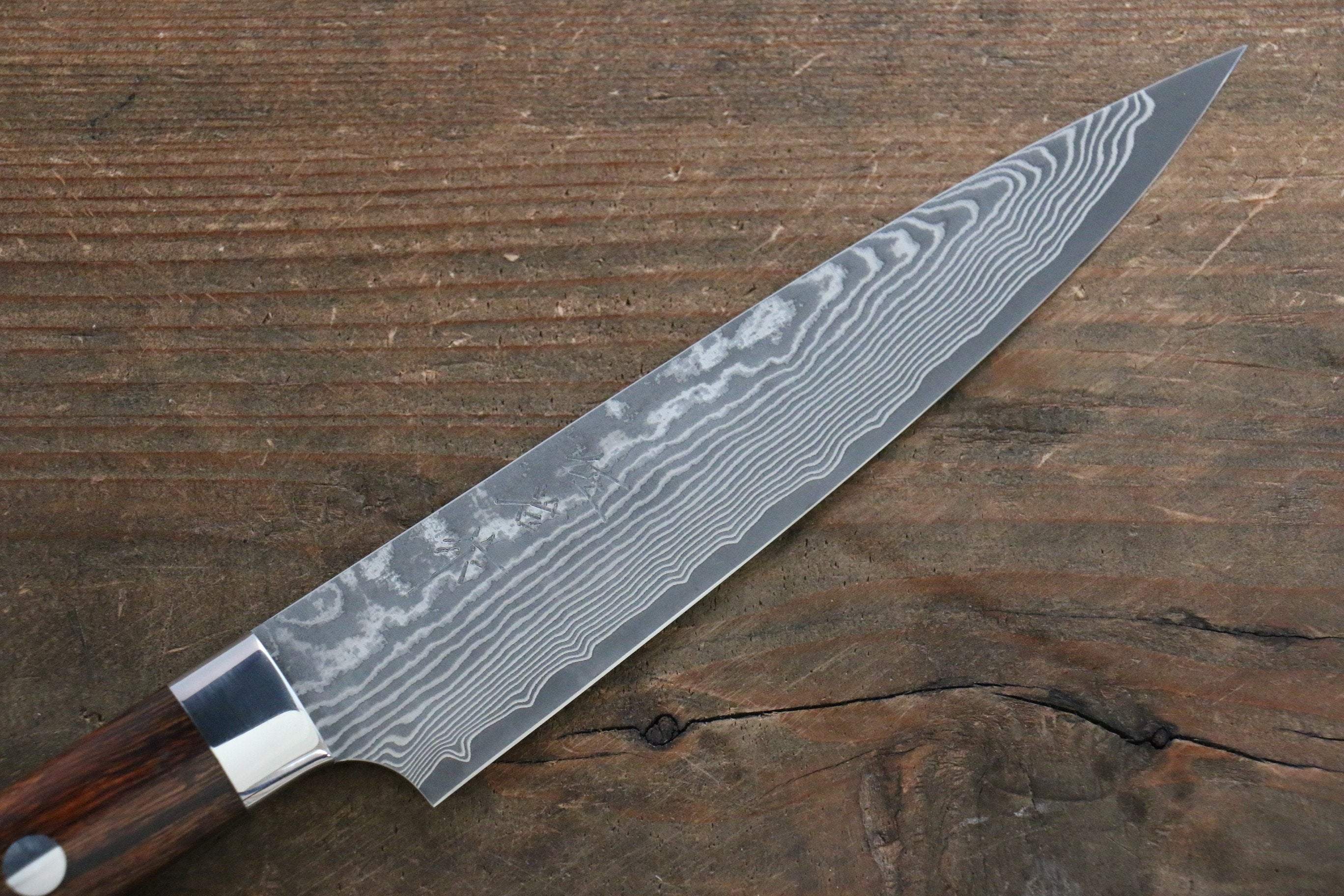 Takeshi Saji VG10 Black Damascus Petty-Utility 135mm Ironwood Handle - Seisuke Knife