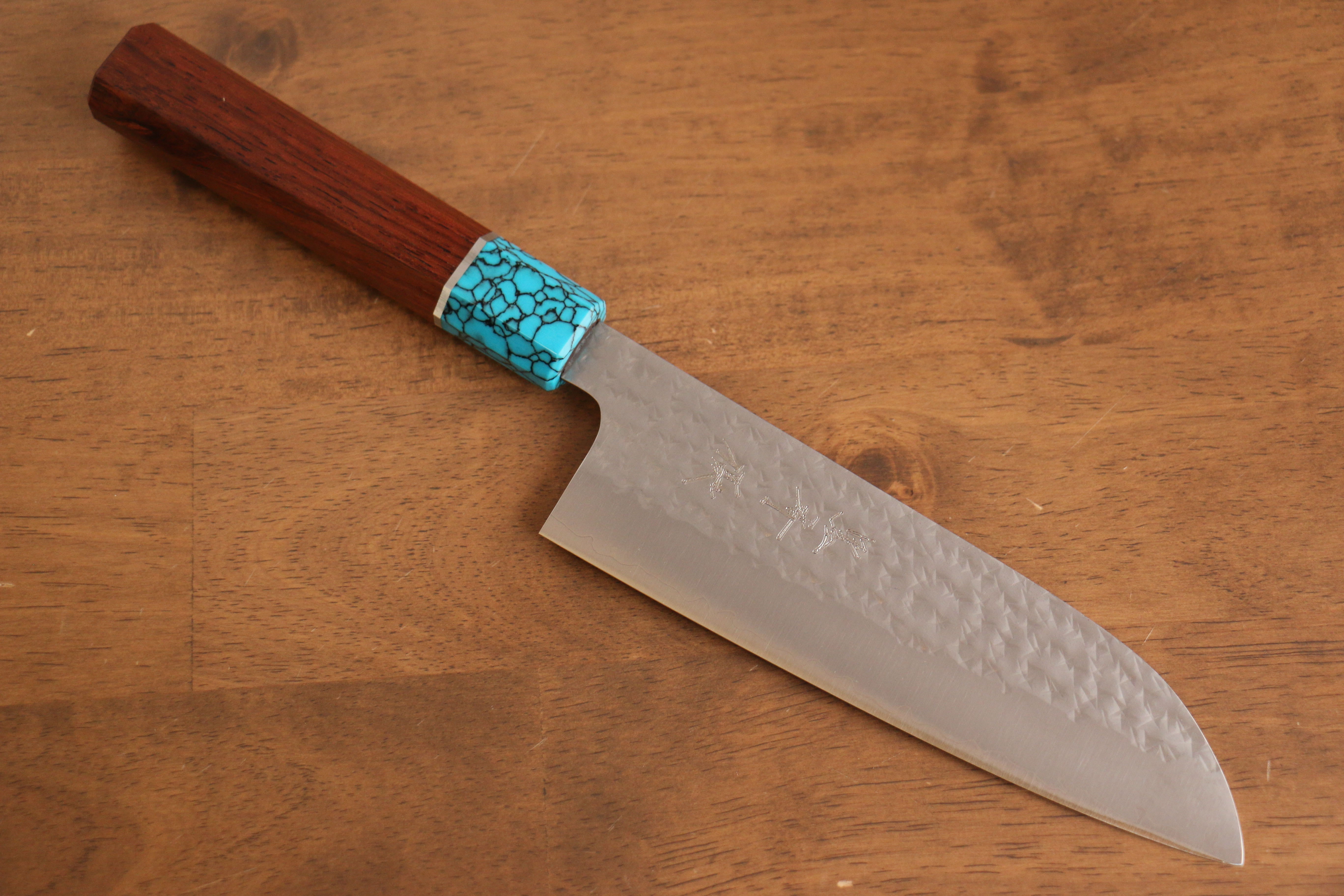 Yu Kurosaki Senko Ryu SG2 Hammered Santoku 170mm Rosewood (Ferrule: Blue Turquoise) Handle - Seisuke Knife
