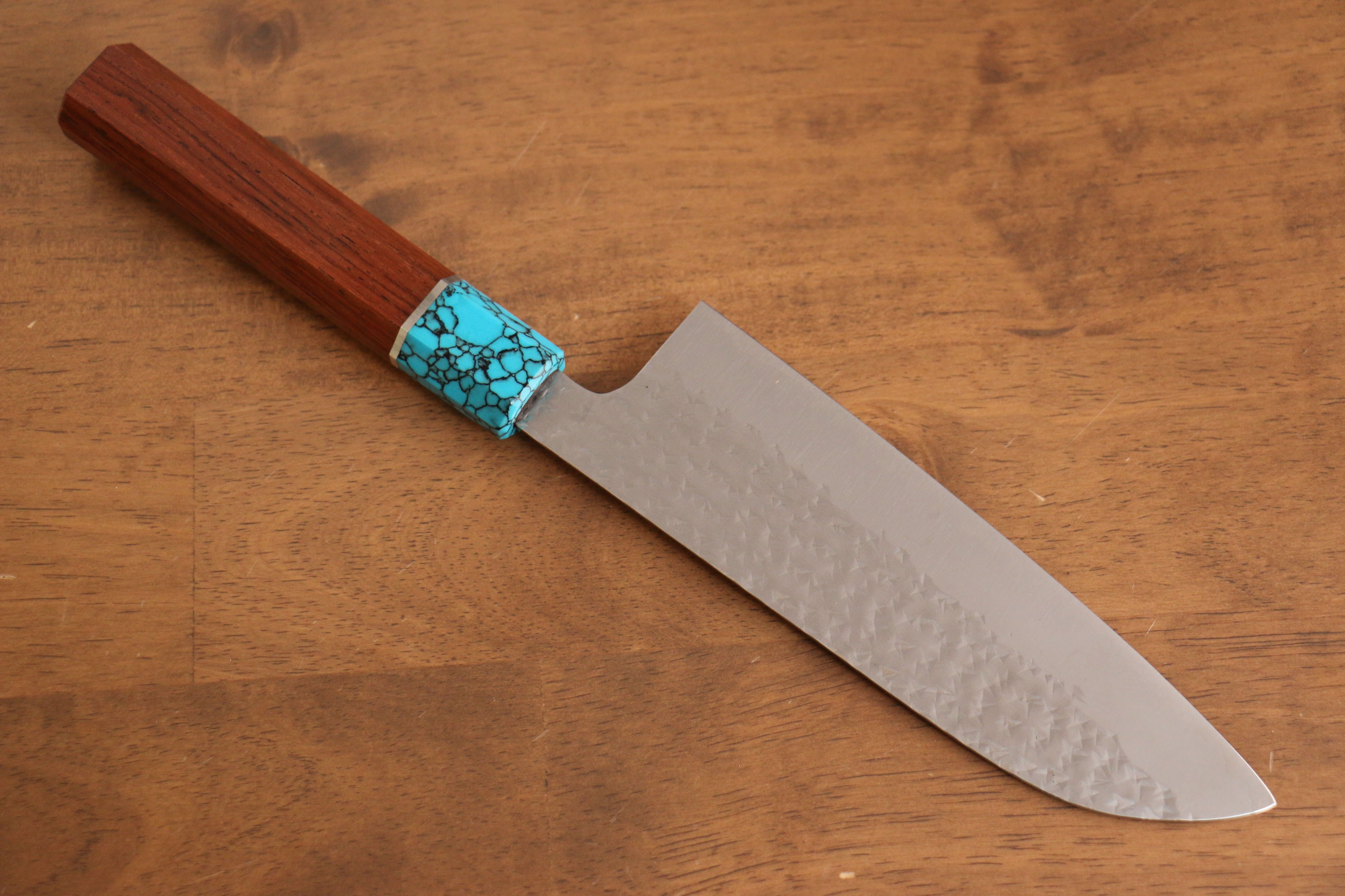 Yu Kurosaki Senko Ryu SG2 Hammered Santoku 170mm Rosewood (Ferrule: Blue Turquoise) Handle - Seisuke Knife