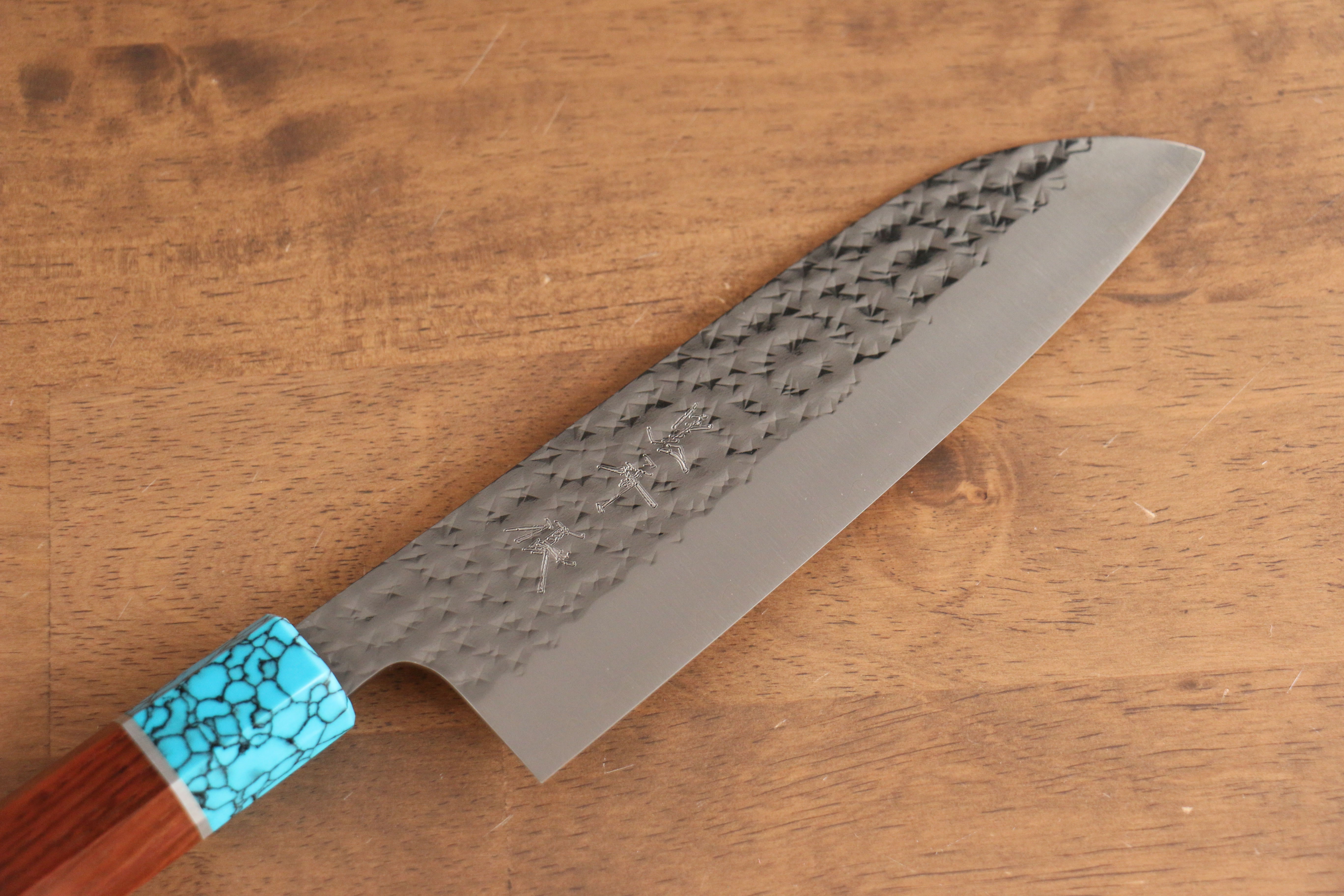 Yu Kurosaki Senko Ryu SG2 Hammered Santoku 170mm Rosewood (Ferrule: Blue Turquoise) Handle - Seisuke Knife