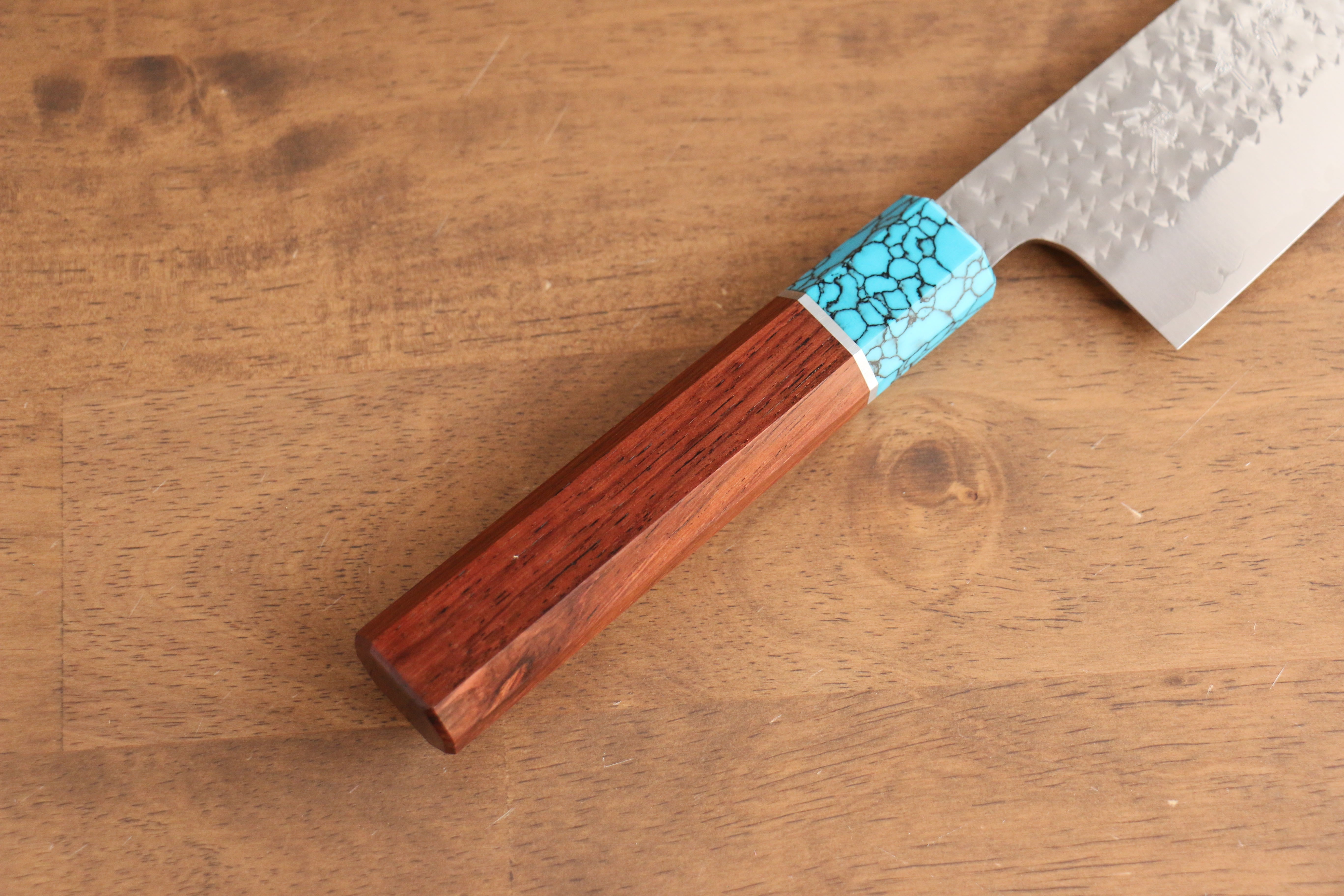 Yu Kurosaki Senko Ryu SG2 Hammered Santoku 170mm Rosewood (Ferrule: Blue Turquoise) Handle - Seisuke Knife