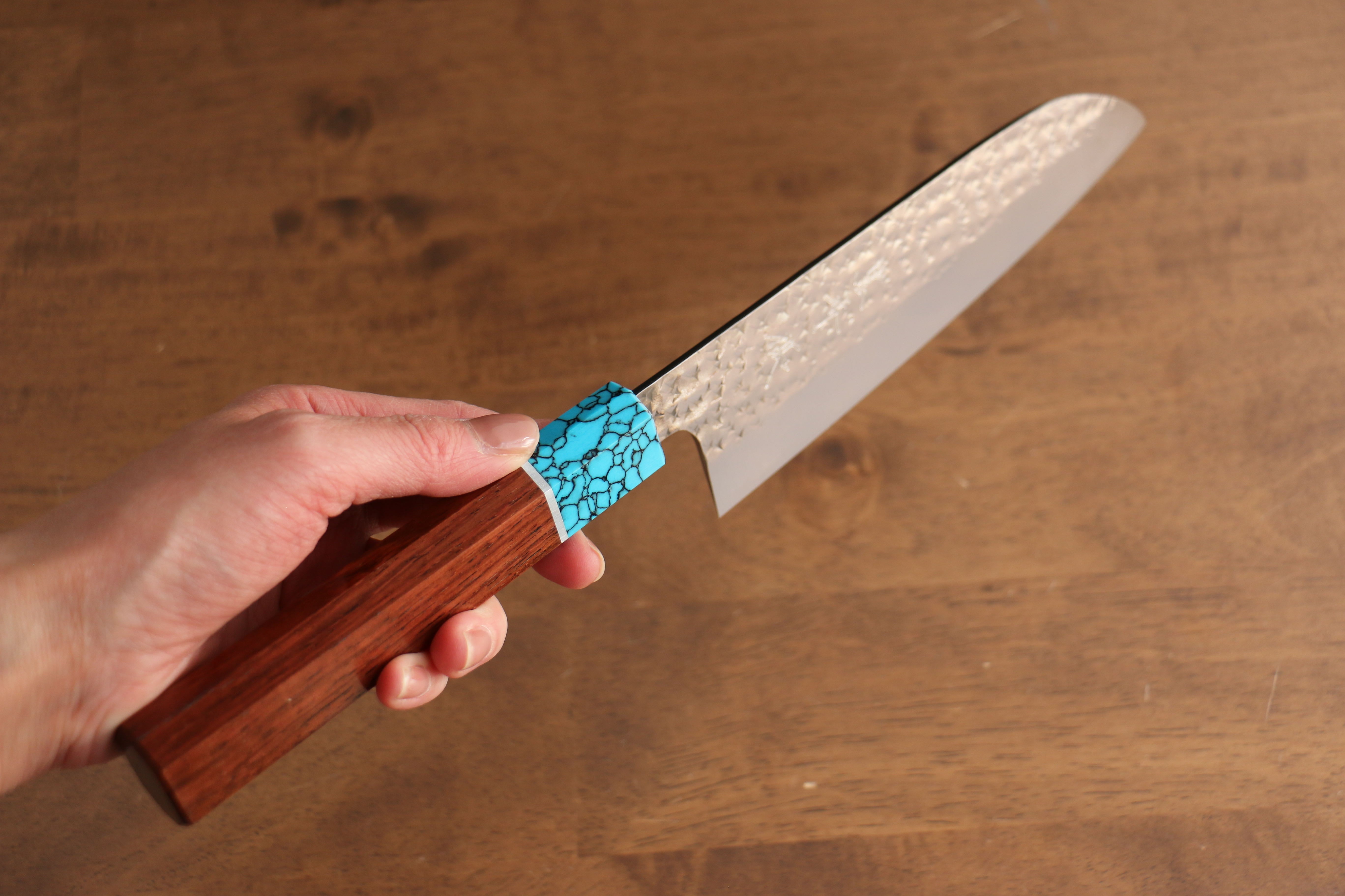 Yu Kurosaki Senko Ryu SG2 Hammered Santoku 170mm Rosewood (Ferrule: Blue Turquoise) Handle - Seisuke Knife