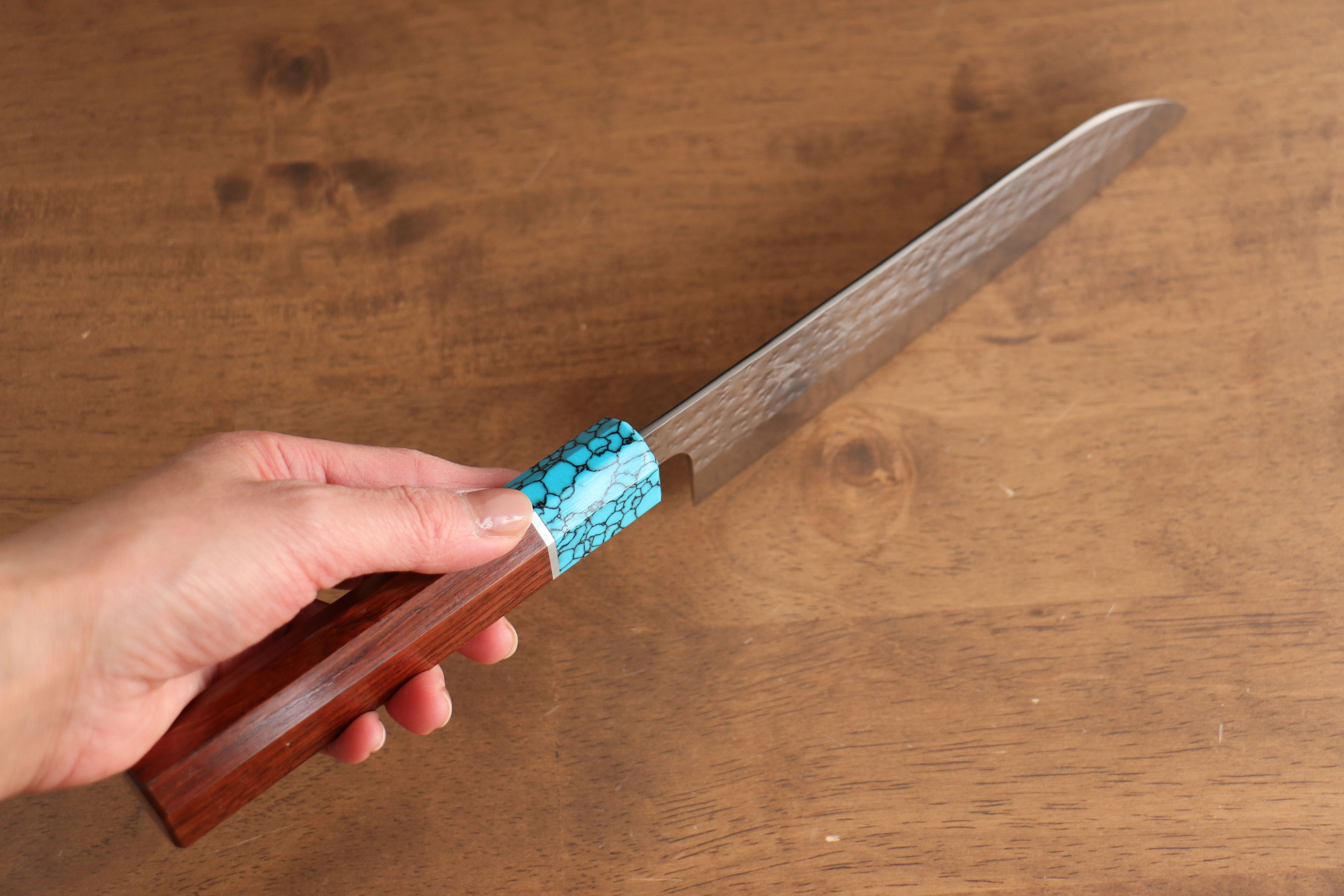 Yu Kurosaki Senko Ryu SG2 Hammered Santoku 170mm Rosewood (Ferrule: Blue Turquoise) Handle - Seisuke Knife