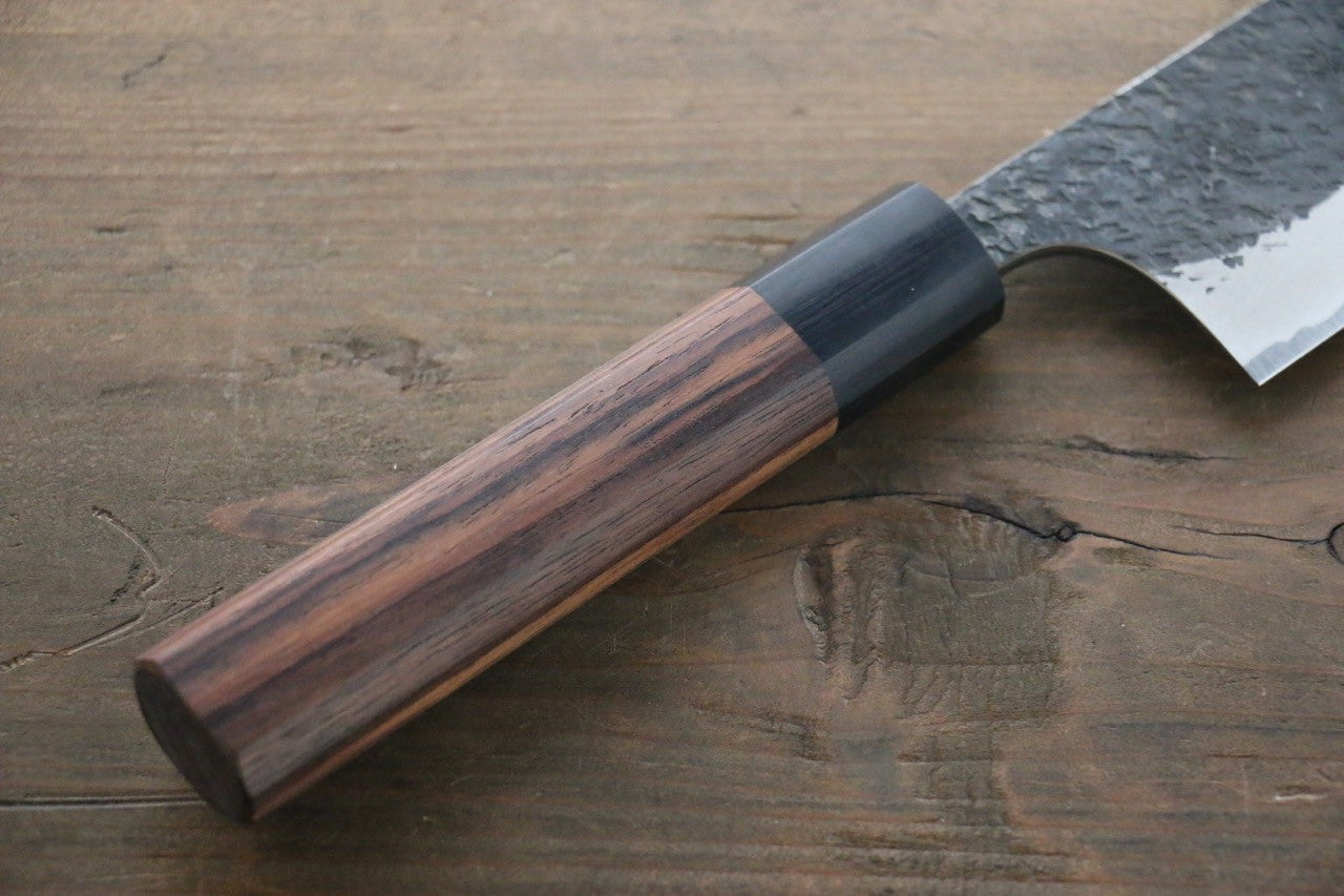 Yu Kurosaki Blue Super Clad Hammered Kurouchi Santoku Japanese Chef Knife 180mm - Seisuke Knife