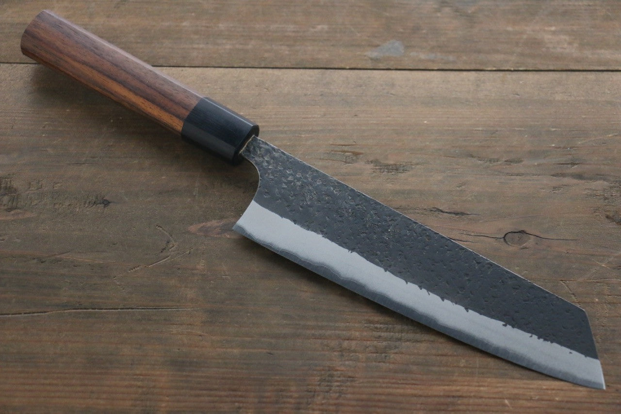 Yu Kurosaki Blue Super Clad Hammered Kurouchi Bunka Japanese Chef Knife 180mm - Seisuke Knife