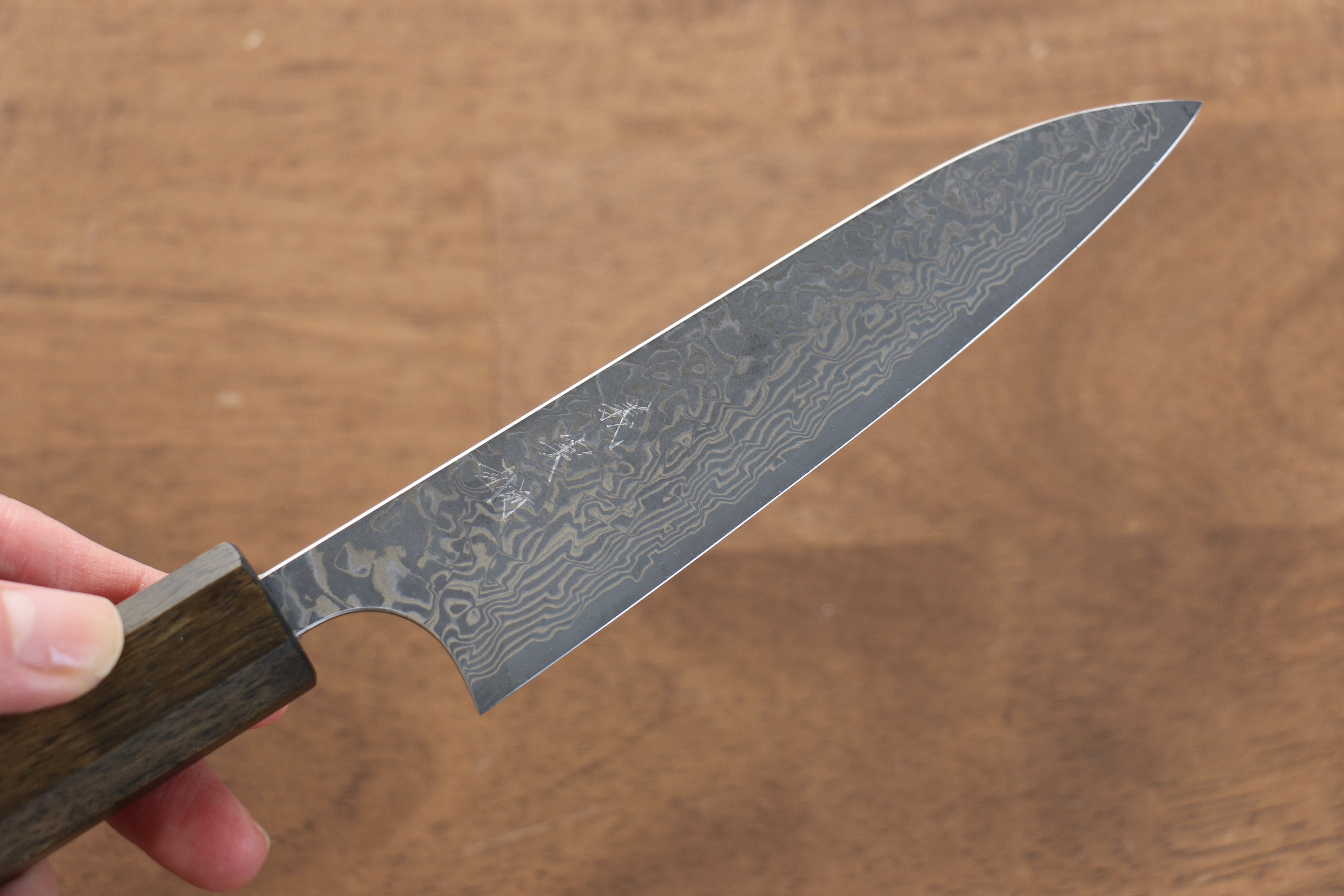 Yoshimi Kato VG10 Black Damascus Petty-Utility 120mm Black Persimmon Black Lacquered Handle - Seisuke Knife