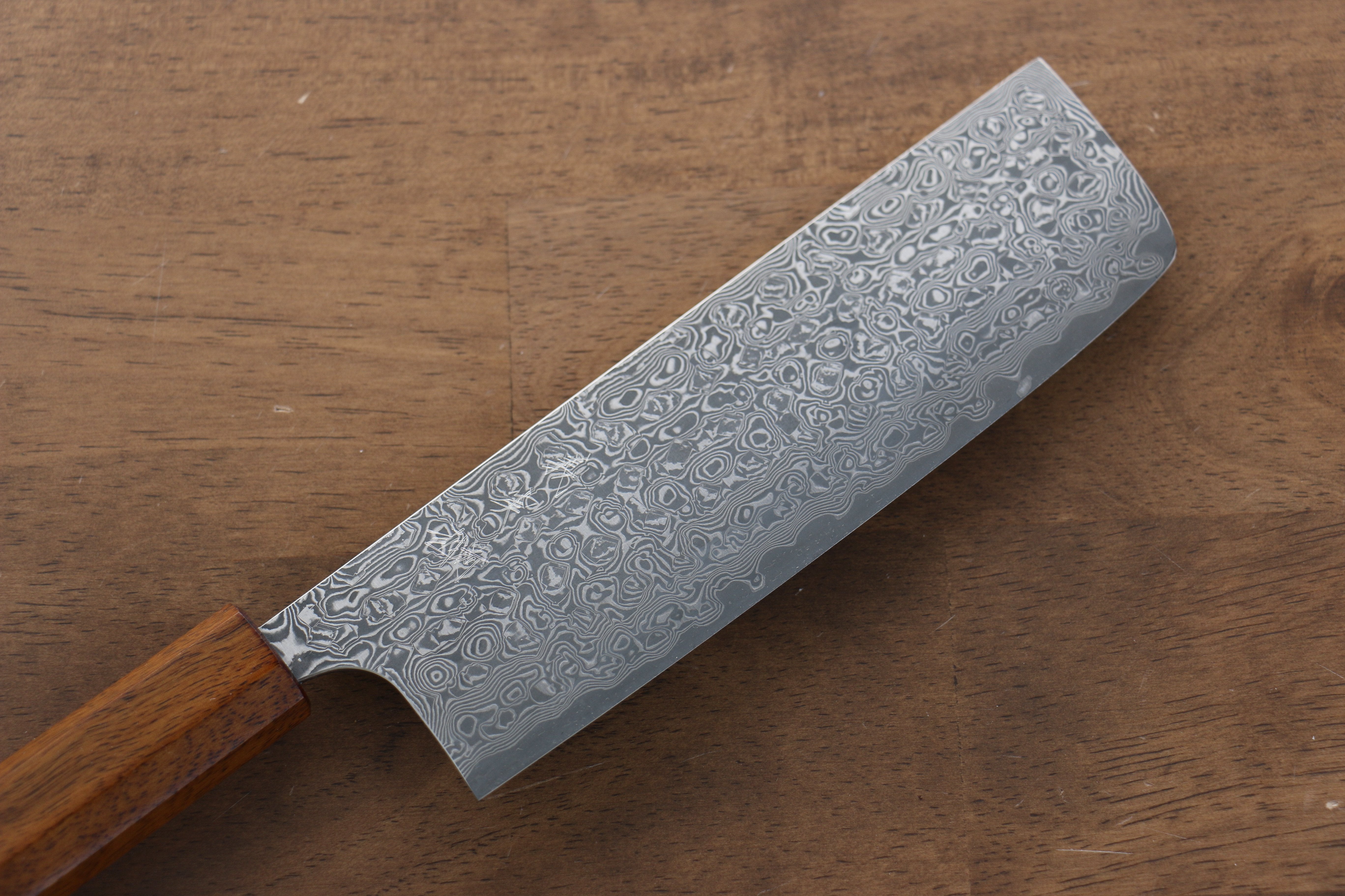 Yoshimi Kato VG10 Damascus Nakiri 165mm with Lacquered Black Persimmon Handle - Seisuke Knife
