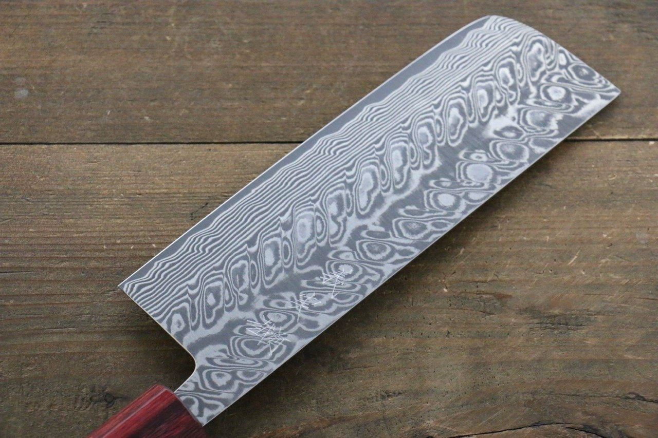 Yoshimi Kato SG2 Black Damascus Nakiri 165mm Red Honduras Handle - Seisuke Knife