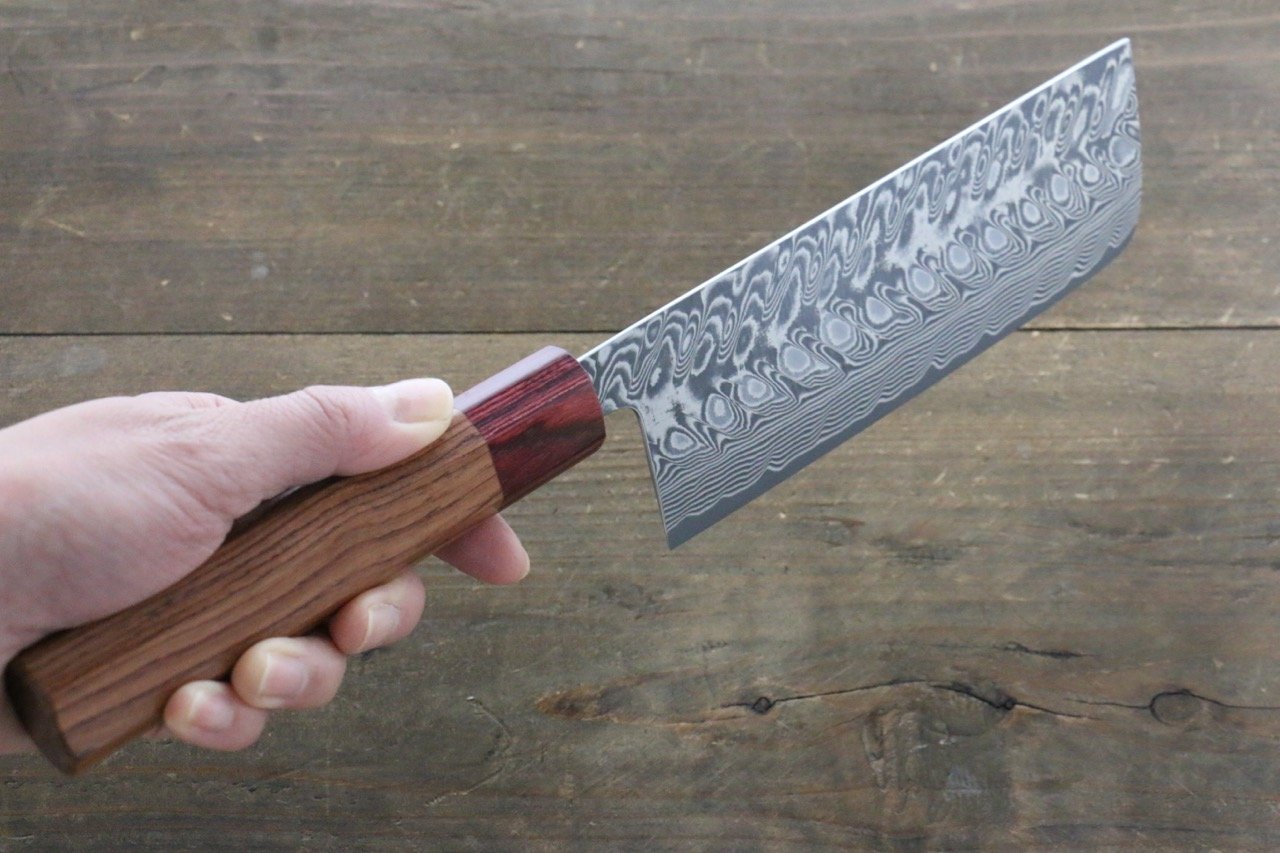 Yoshimi Kato SG2 Black Damascus Nakiri 165mm Red Honduras Handle - Seisuke Knife