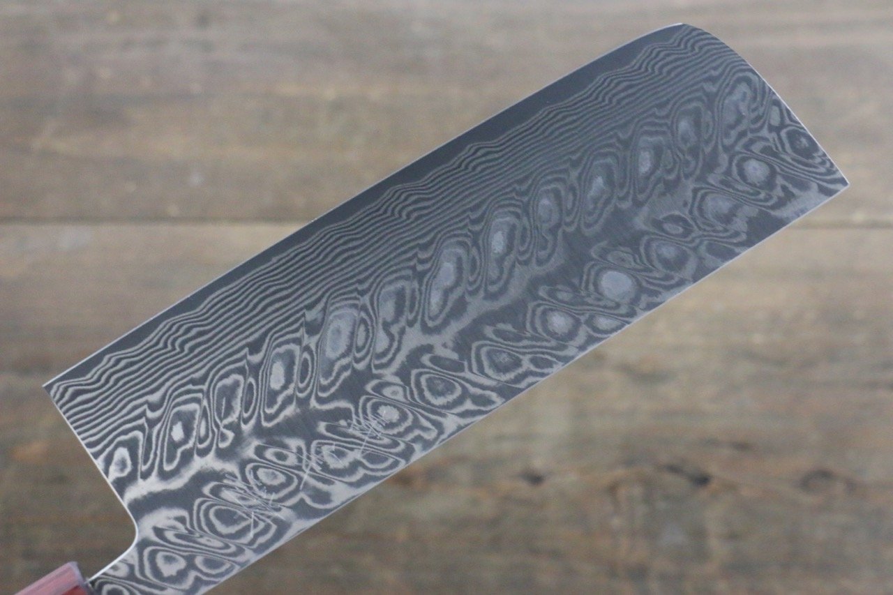 Yoshimi Kato SG2 Black Damascus Nakiri 165mm Red Honduras Handle - Seisuke Knife