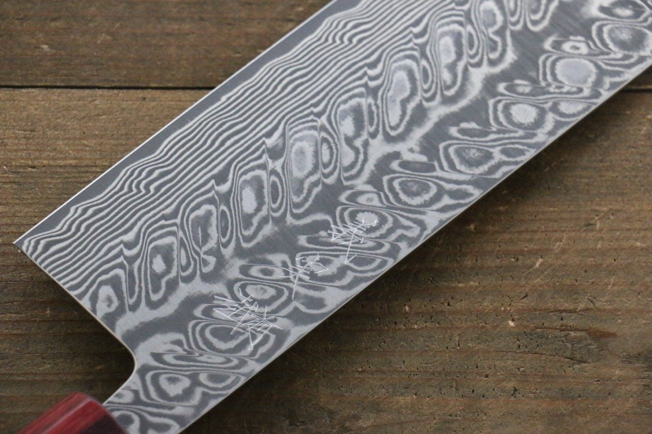 Yoshimi Kato SG2 Black Damascus Nakiri 165mm Red Honduras Handle - Seisuke Knife