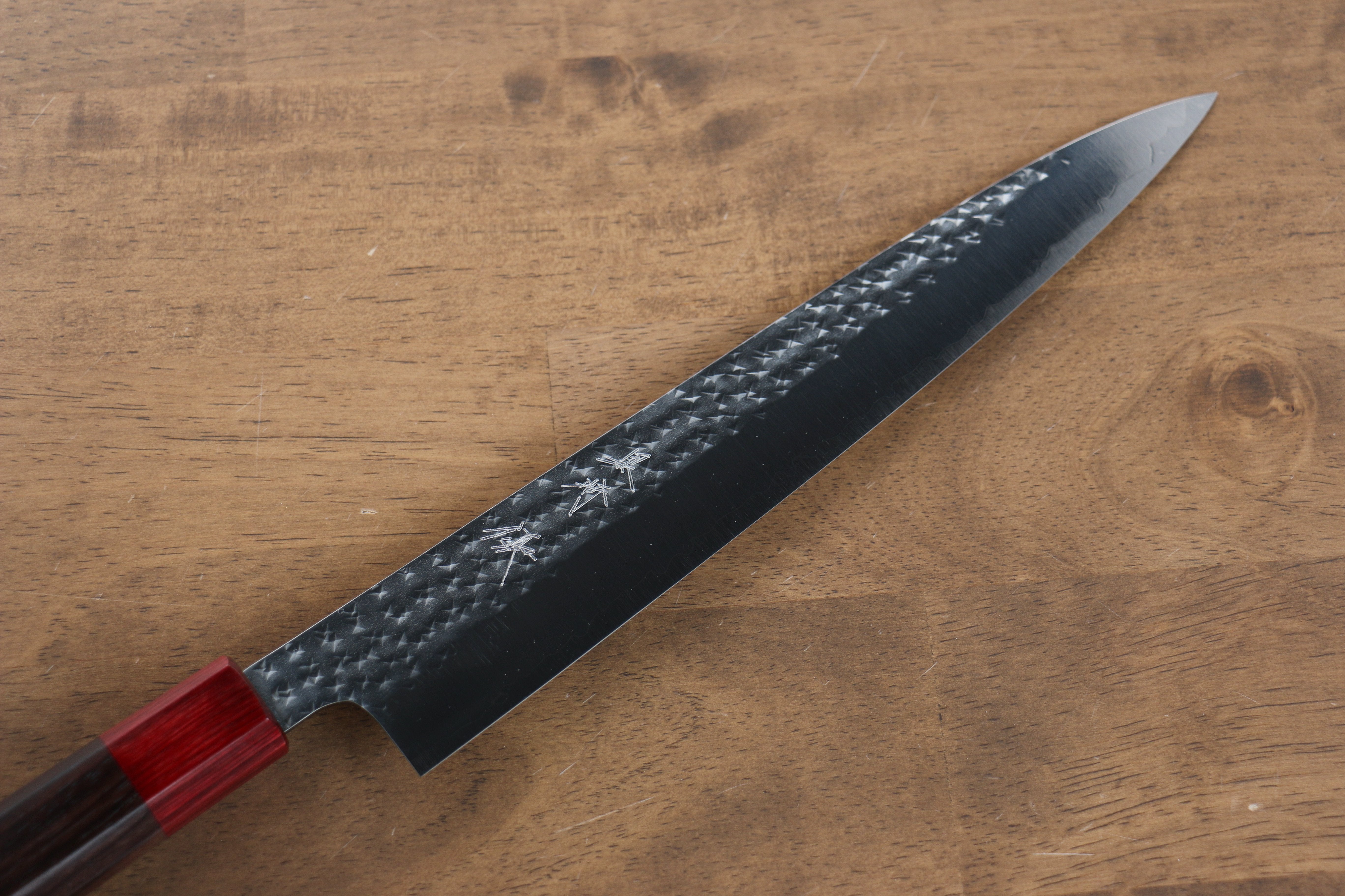Yu Kurosaki Senko SG2 Hammered Sujihiki 240mm Shitan (ferrule: Red Pakka wood) Handle - Seisuke Knife