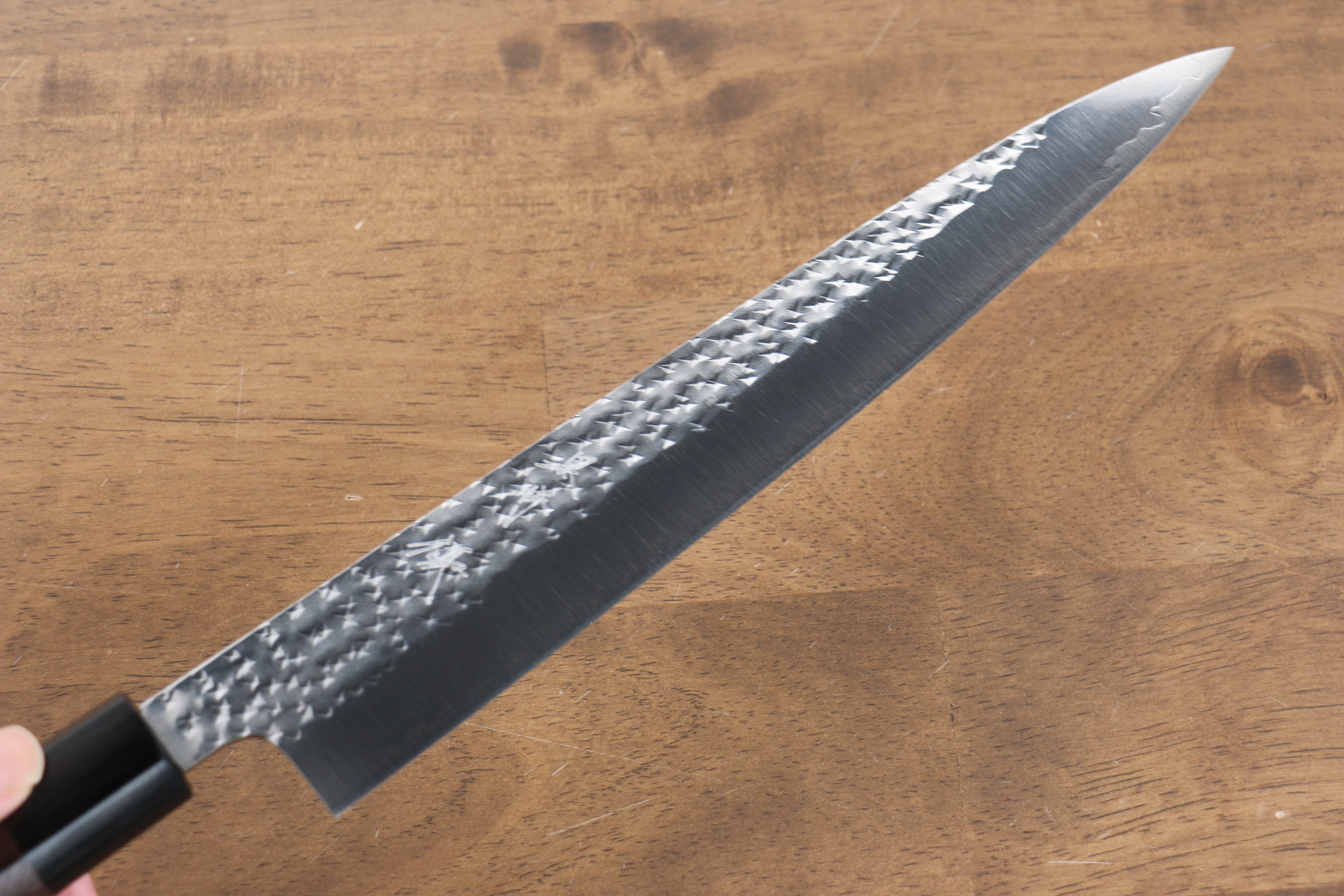 Yu Kurosaki Senko SG2 Hammered Sujihiki 240mm Shitan (ferrule: Black Pakka wood) Handle - Seisuke Knife