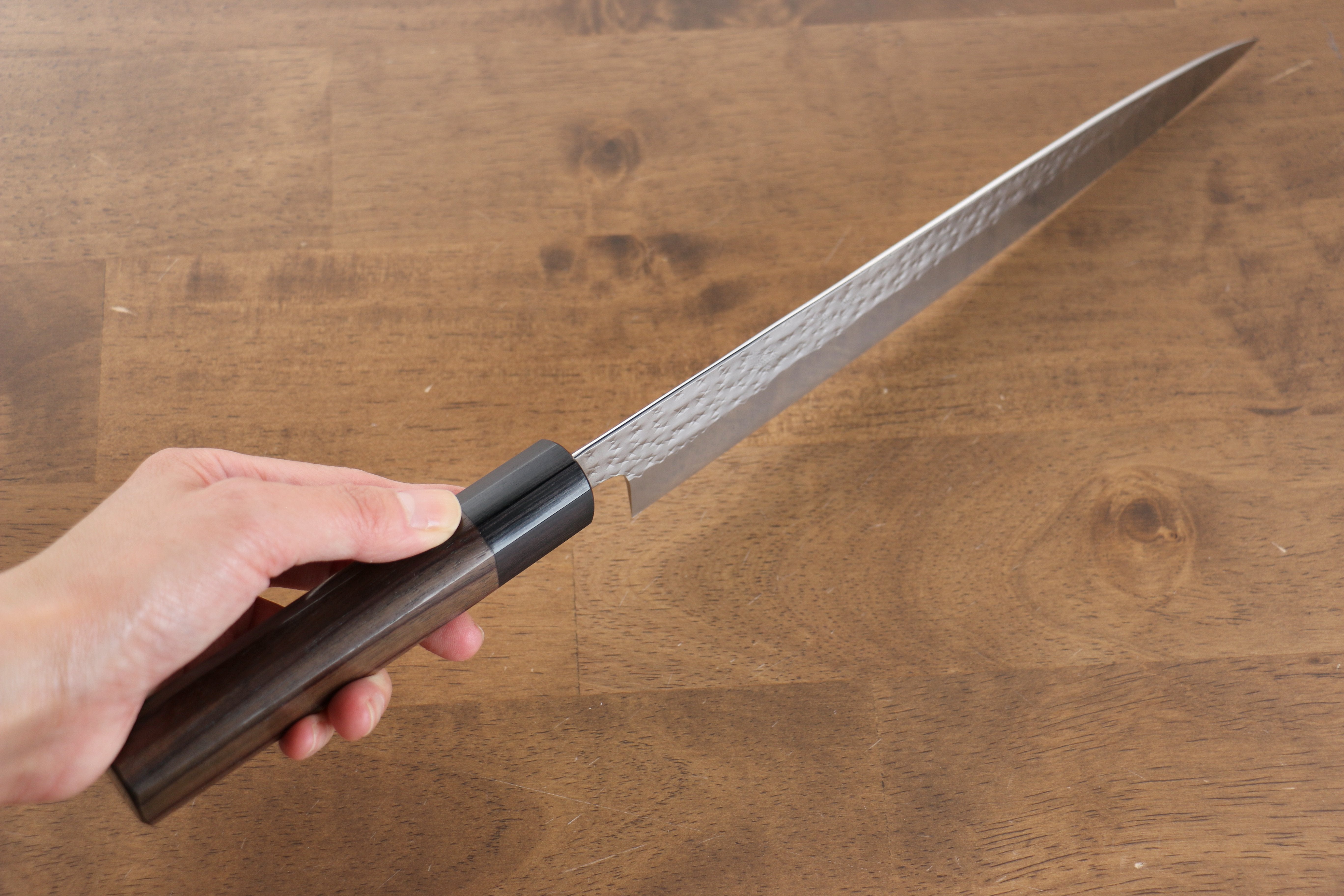 Yu Kurosaki Senko SG2 Hammered Sujihiki 240mm Shitan (ferrule: Black Pakka wood) Handle - Seisuke Knife