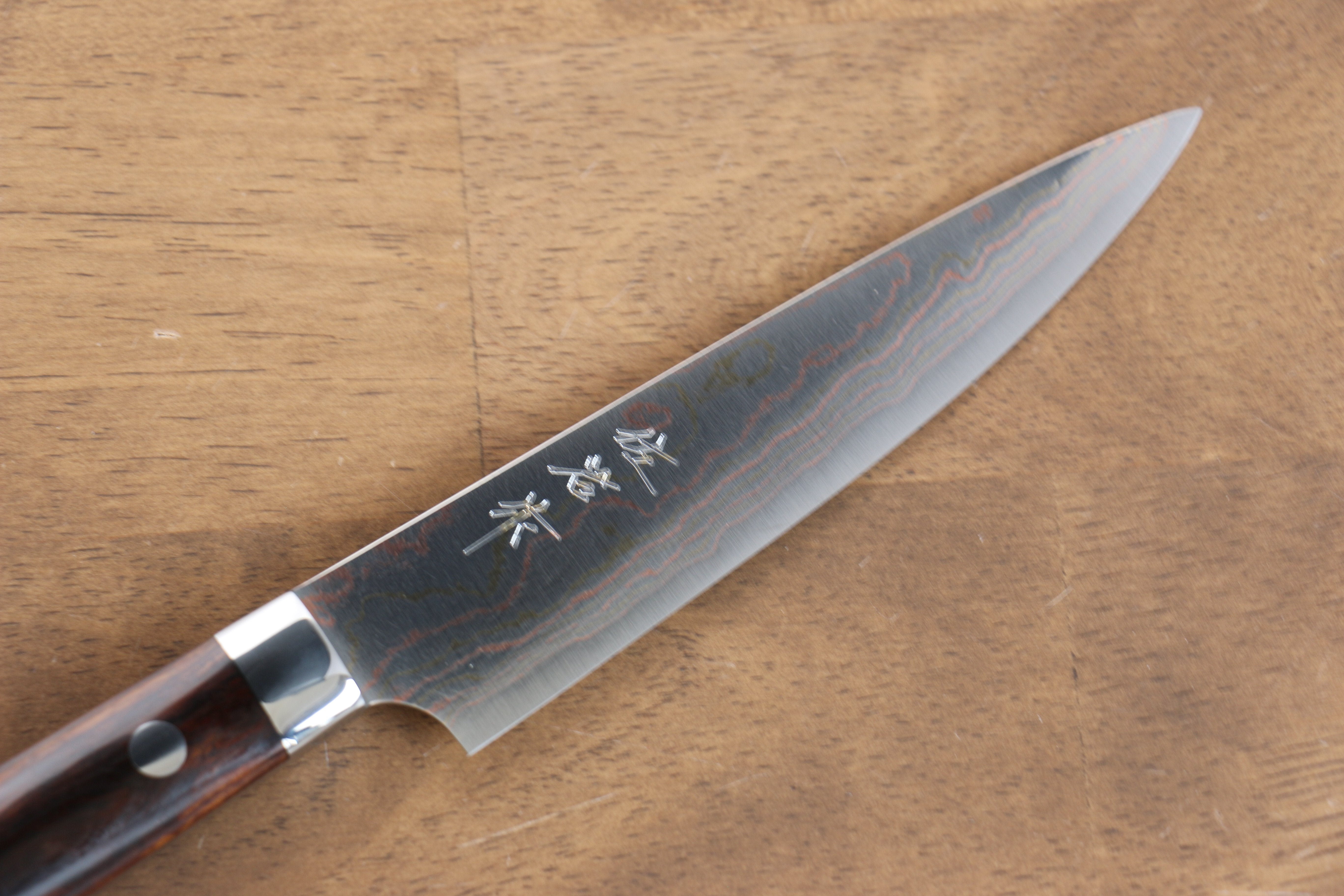 Takeshi Saji Blue Steel No.2 Colored Damascus Petty-Utility 135mm Ironwood Handle - Seisuke Knife