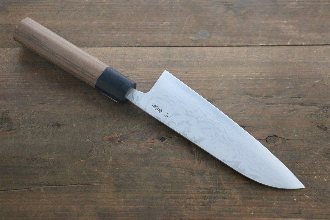 Shigeki Tanaka Blue Steel No.2 Damascus Santoku 165mm Walnut Handle - Seisuke Knife