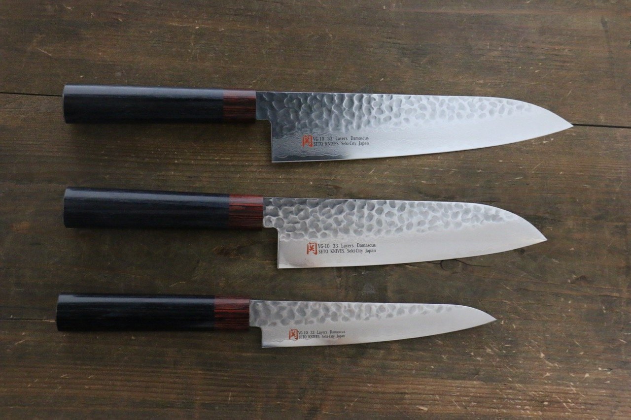 Iseya VG10 33 Layer Damascus Gyuto 210mm, Santoku & Petty 150mm Knife Set - Seisuke Knife