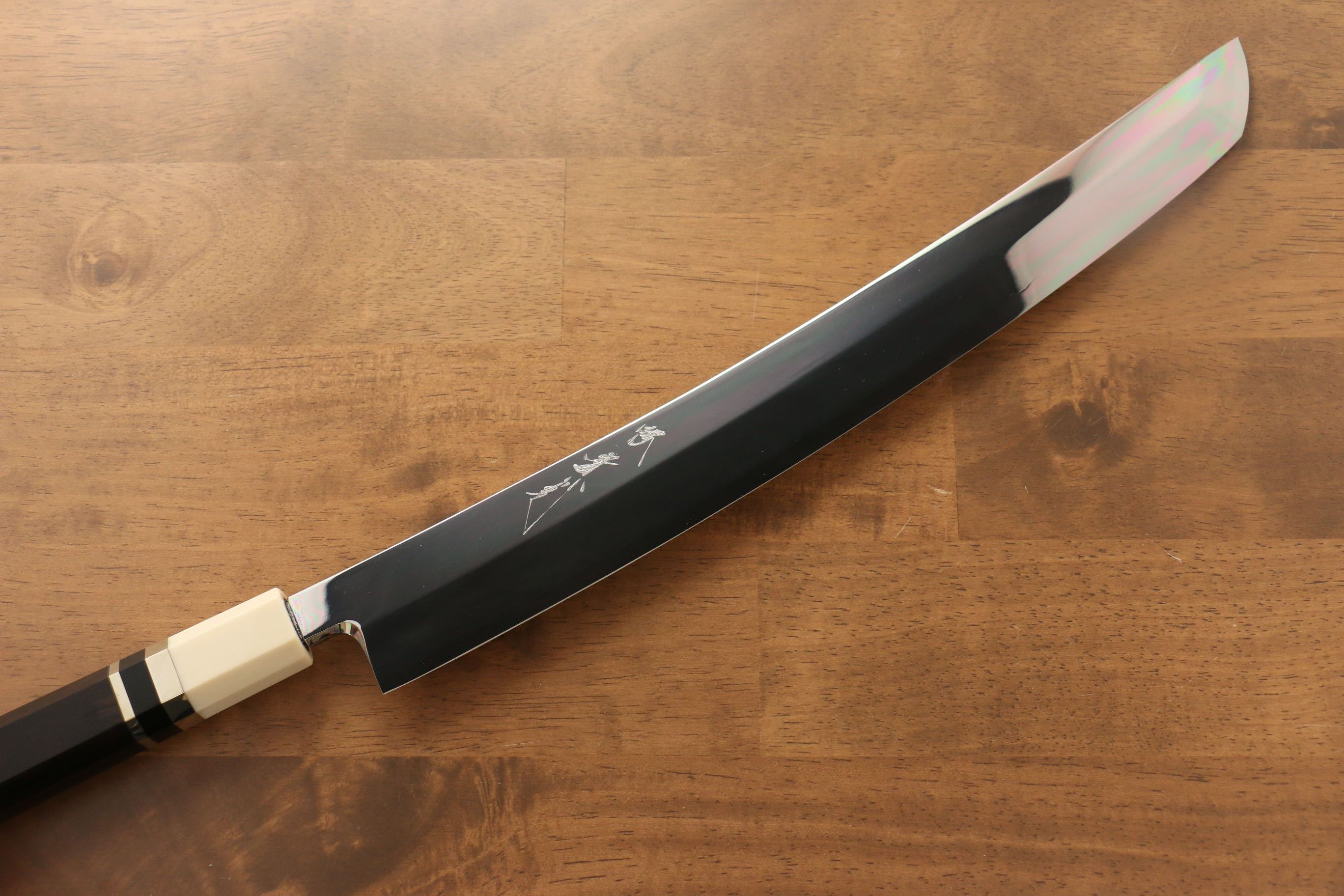 Jikko Silver Steel No.3 Sakimaru Yanagiba 360mm Ebony with Ring Handle - Seisuke Knife