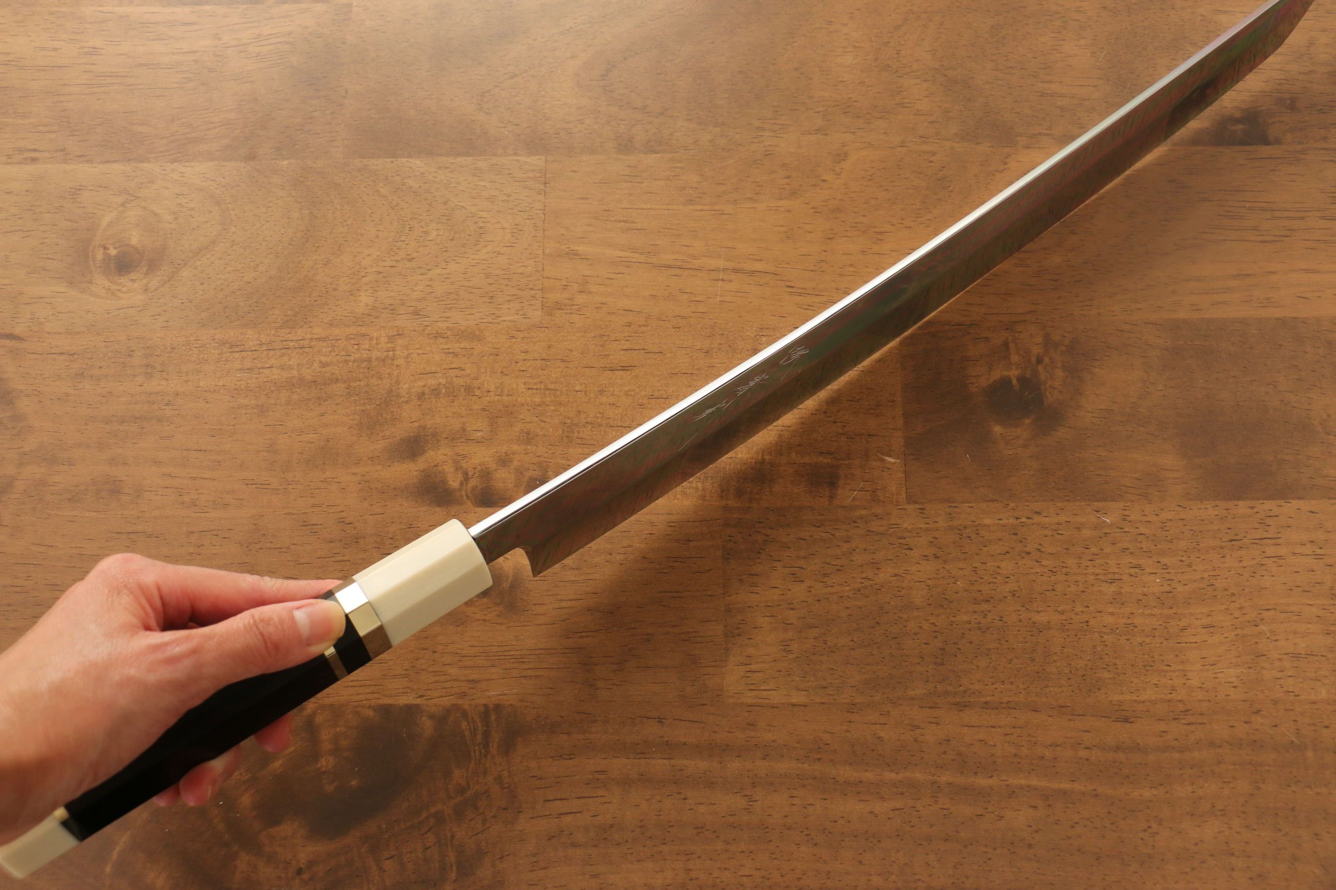 Jikko Silver Steel No.3 Sakimaru Yanagiba 360mm Ebony with Ring Handle - Seisuke Knife