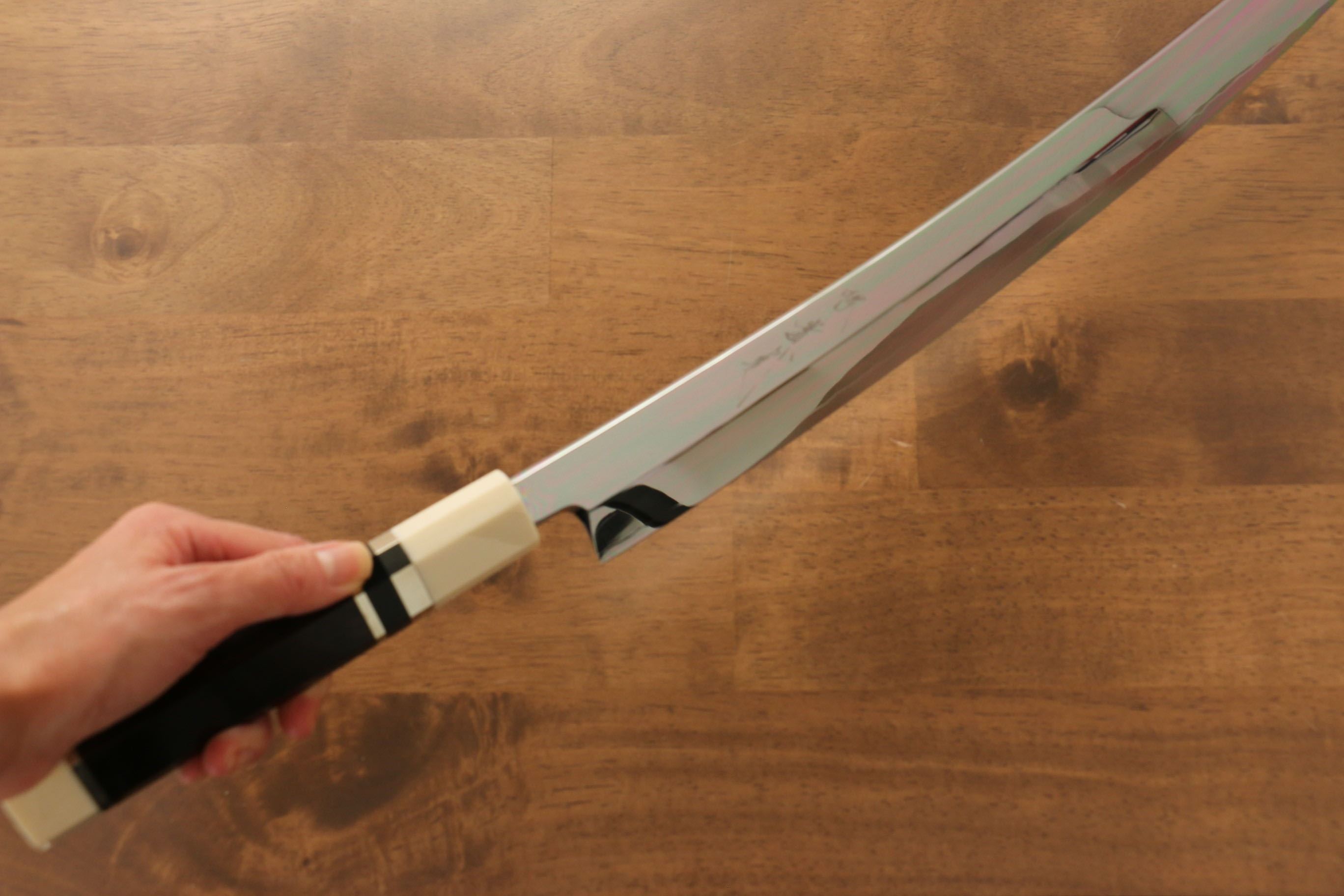 Jikko Silver Steel No.3 Sakimaru Yanagiba 360mm Ebony with Ring Handle - Seisuke Knife