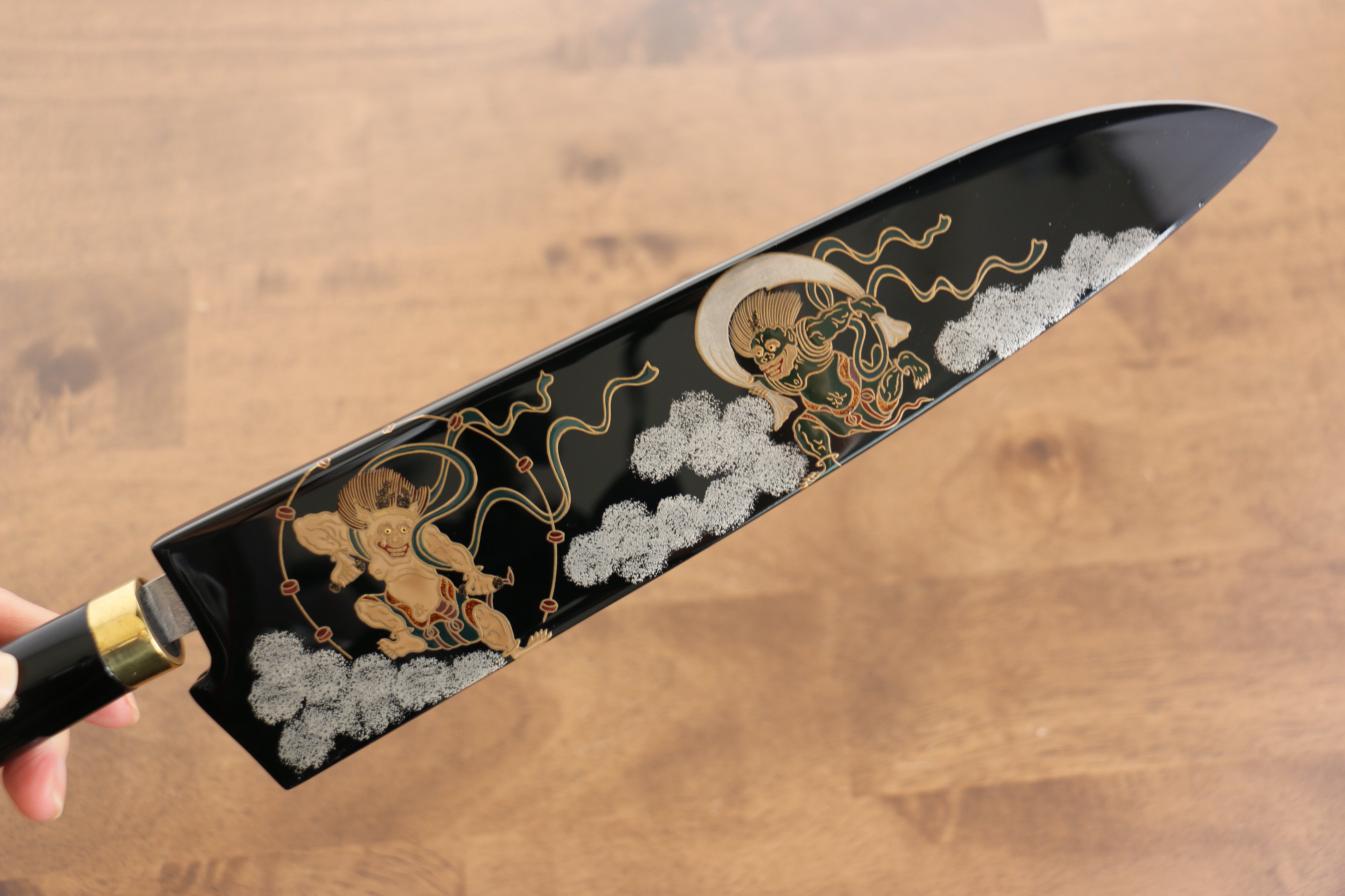 Takeshi Saji SG2 Diamond Finish Gyuto 240mm Maki-e Art Fujin&Raijin Handle with Sheath - Seisuke Knife