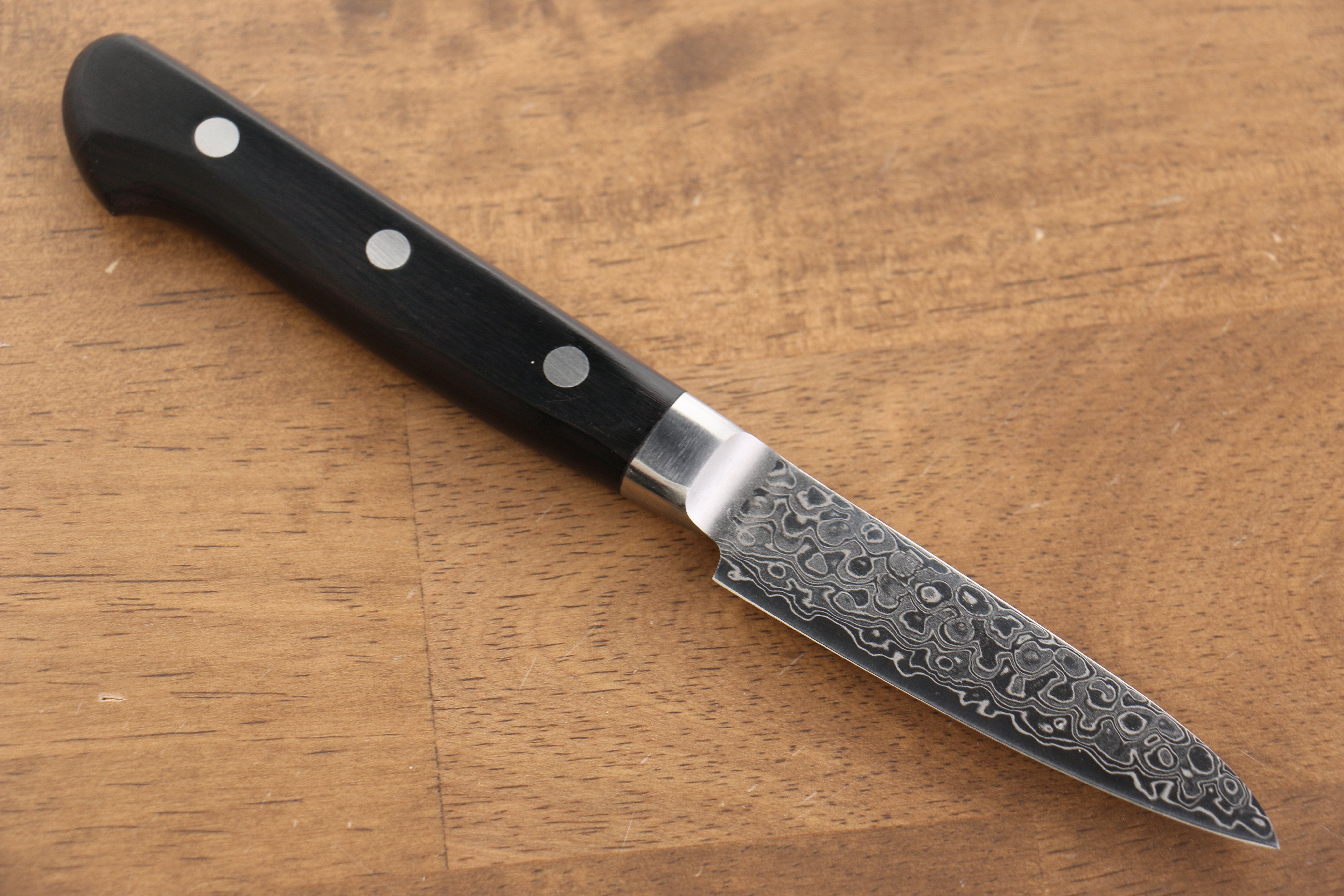 Seisuke Kagami AUS10 Migaki Damascus Petty-Utility 80mm Black Pakkawood Handle - Seisuke Knife
