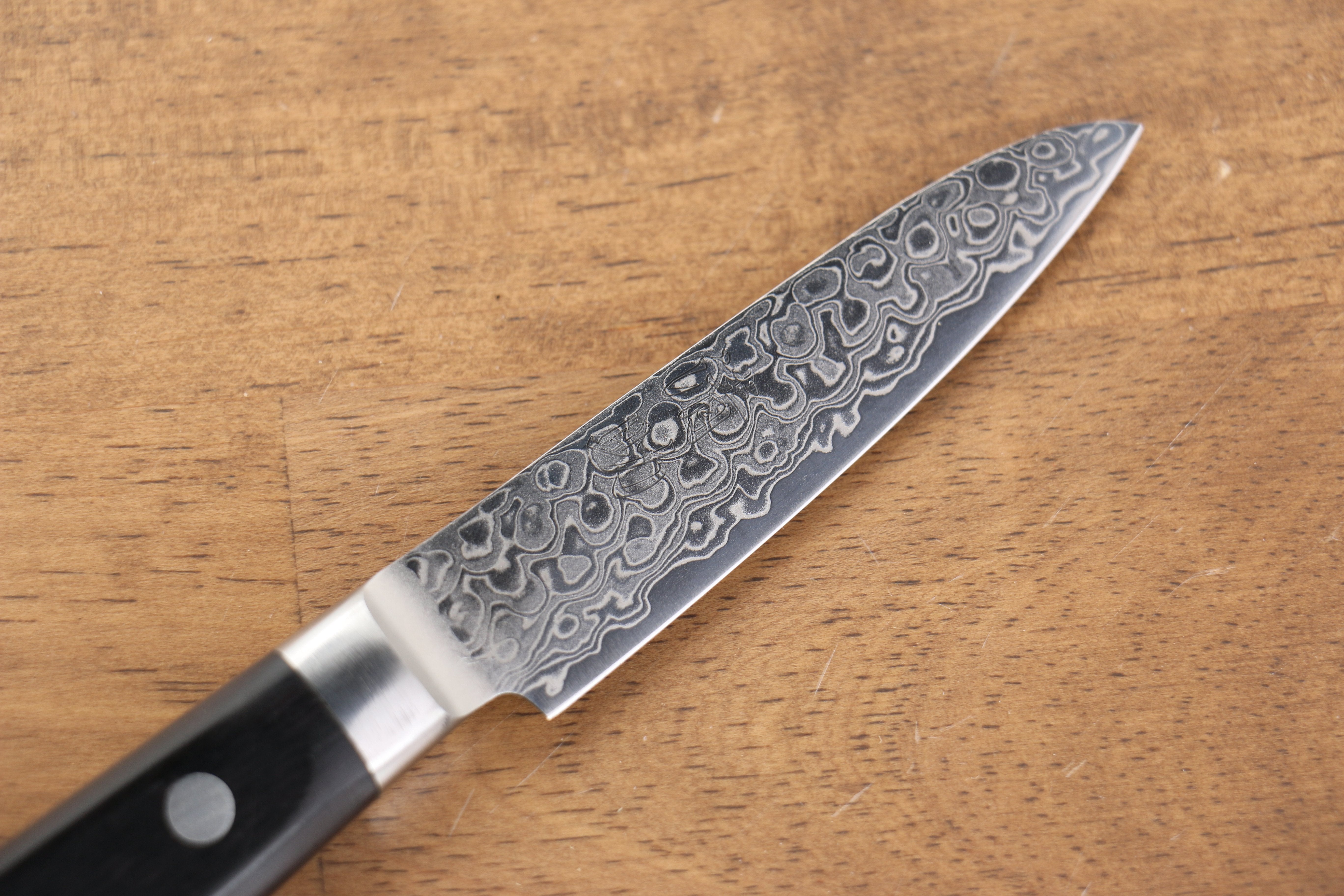 Seisuke Kagami AUS10 Migaki Damascus Petty-Utility 80mm Black Pakkawood Handle - Seisuke Knife
