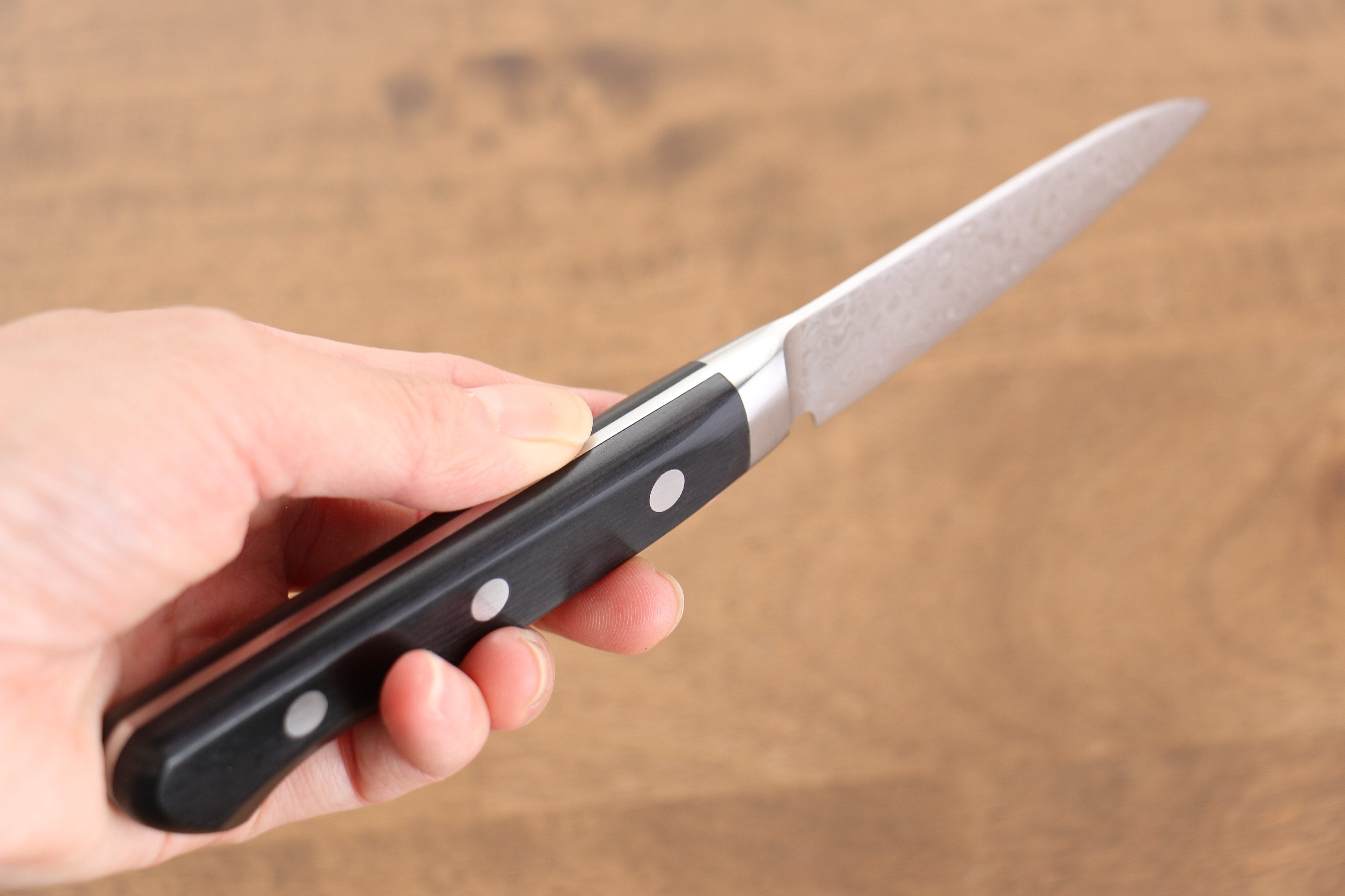 Seisuke Kagami AUS10 Migaki Damascus Petty-Utility 80mm Black Pakkawood Handle - Seisuke Knife