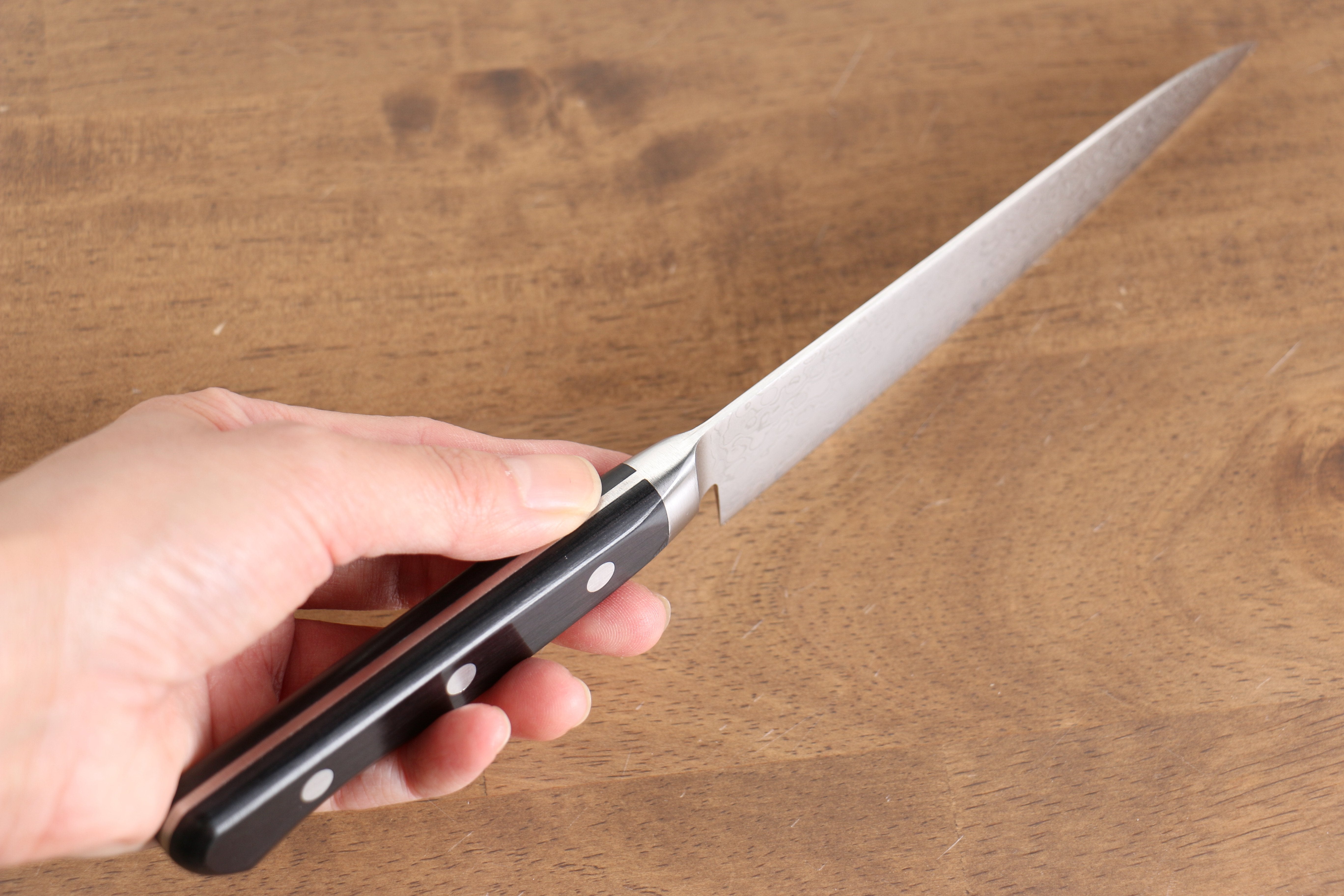 Seisuke Kagami AUS10 Migaki Damascus 45 Layer Petty-Utility 135mm Black Pakkawood Handle - Seisuke Knife