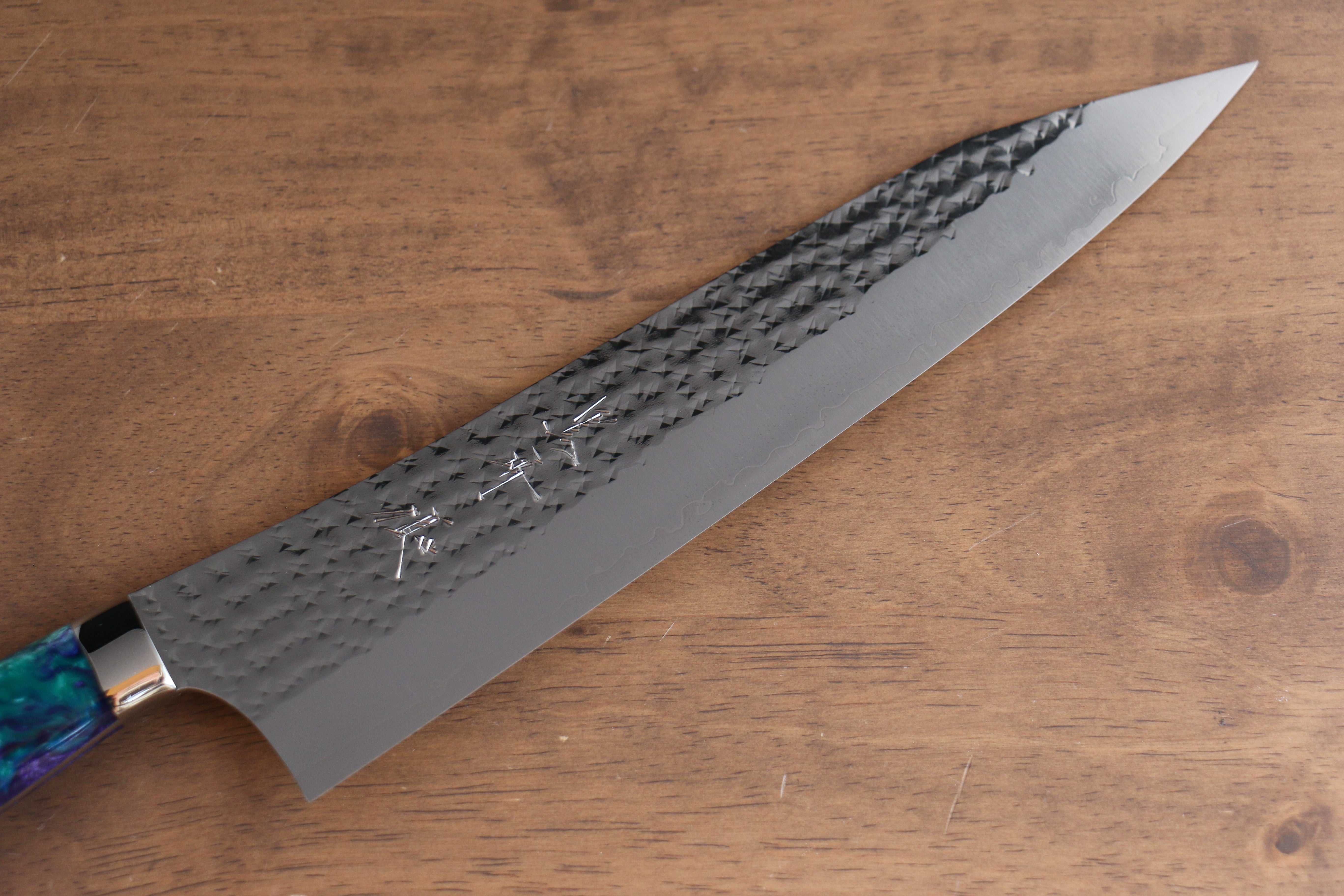 Yu Kurosaki Senko Ei SG2 Hammered Gyuto 240mm Blue Green Acrylic Handle - Seisuke Knife