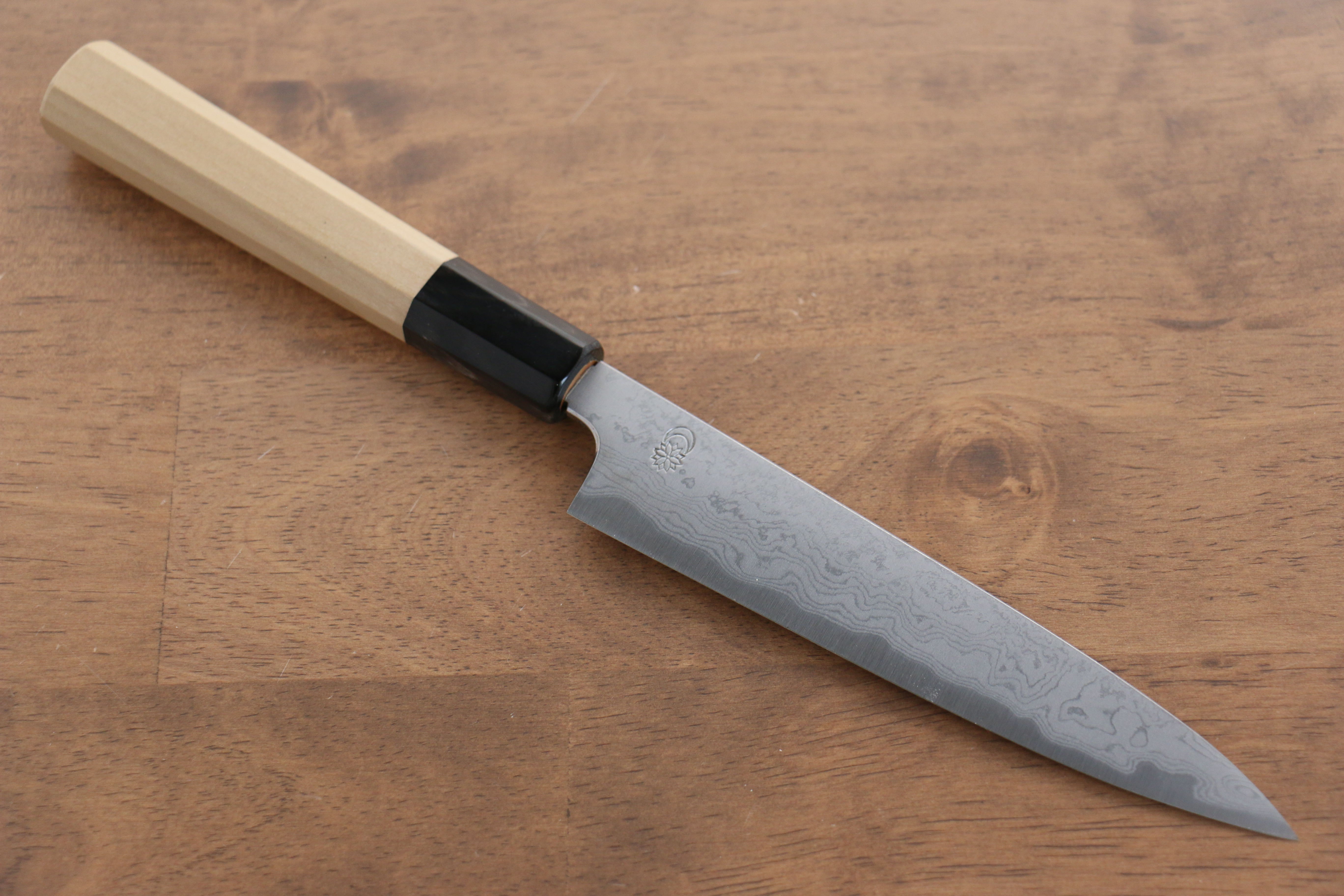 Kikuzuki Blue Steel No.1 Damascus Petty-Utility 150mm Magnolia Handle - Seisuke Knife