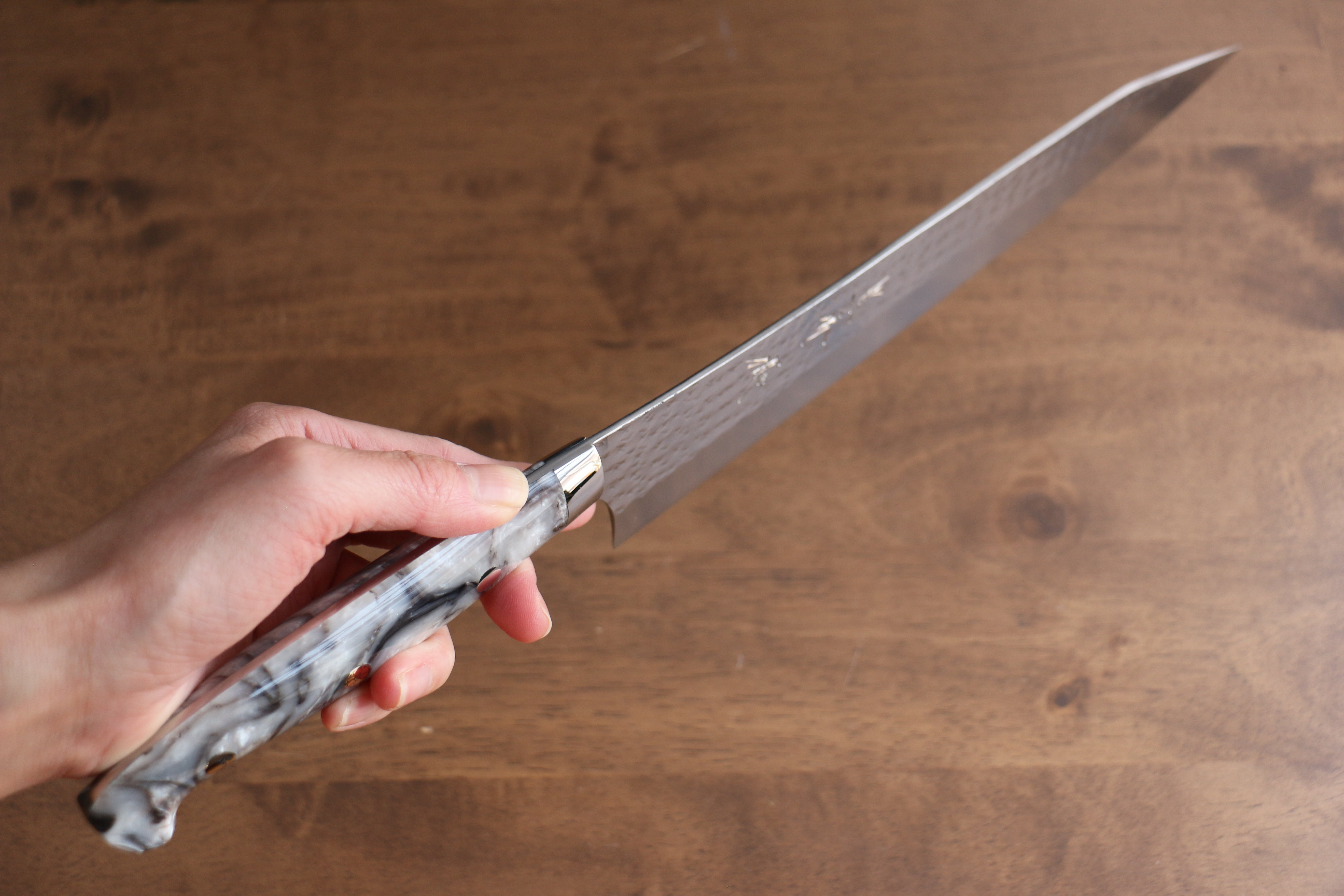 Yu Kurosaki Senko Ei SG2 Hammered Gyuto 240mm Gray Acrylic Handle - Seisuke Knife