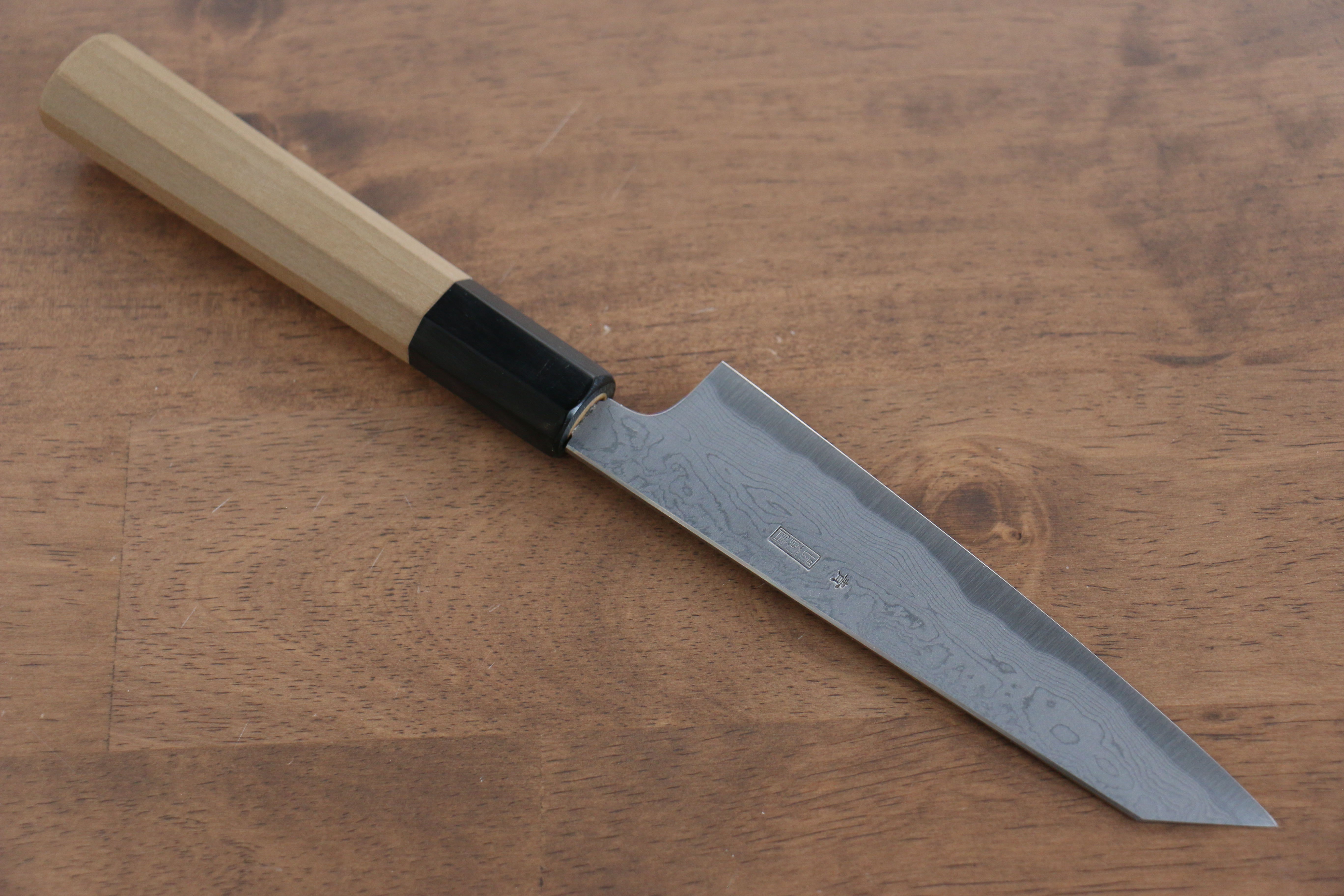 Kikuzuki Blue Steel No.1 Damascus Kiritsuke Petty-Utility 135mm Magnolia Handle - Seisuke Knife