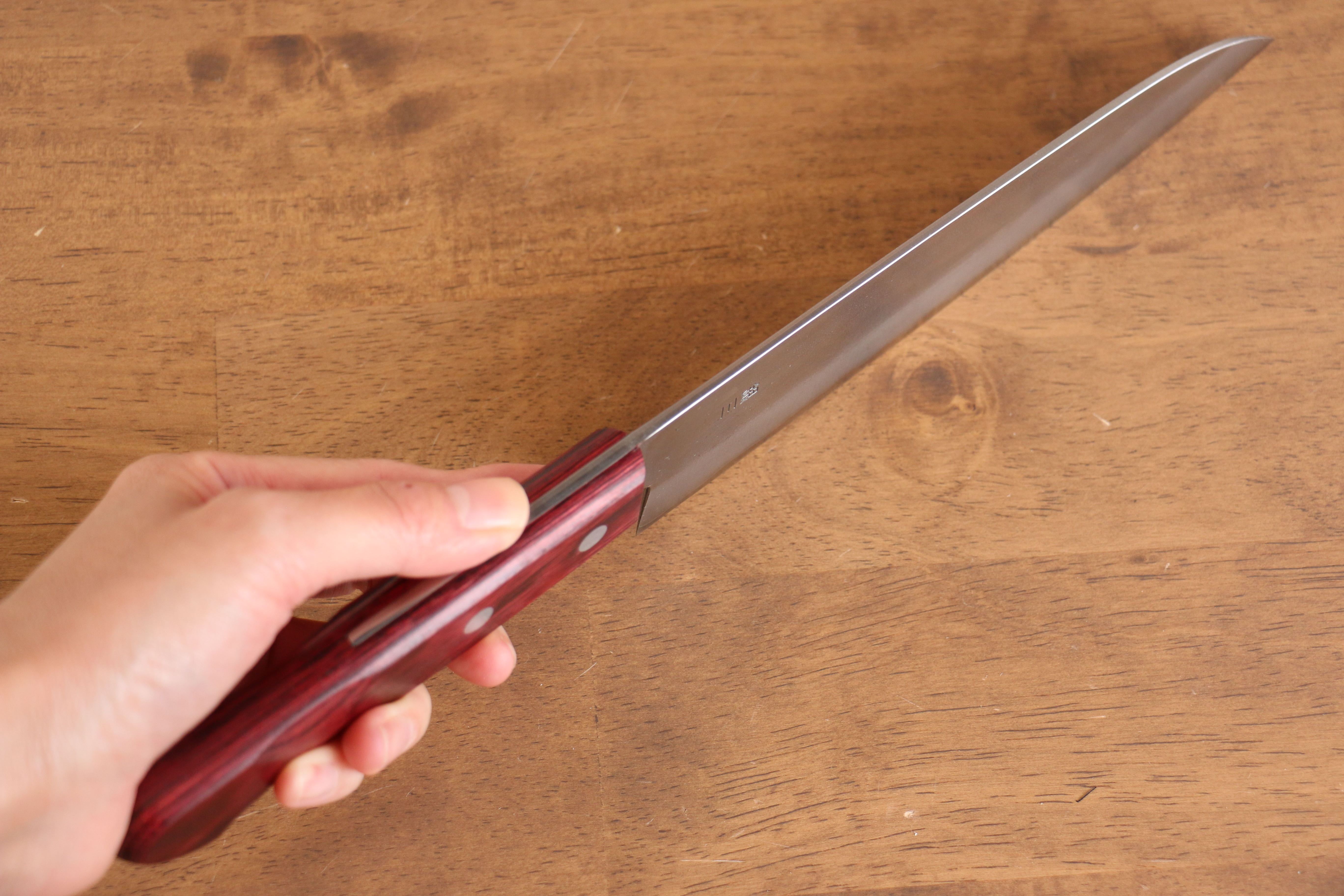 Nao Yamamoto Silver Steel No.3 Nashiji Santoku 180mm with Red Pakkawood Handle - Seisuke Knife