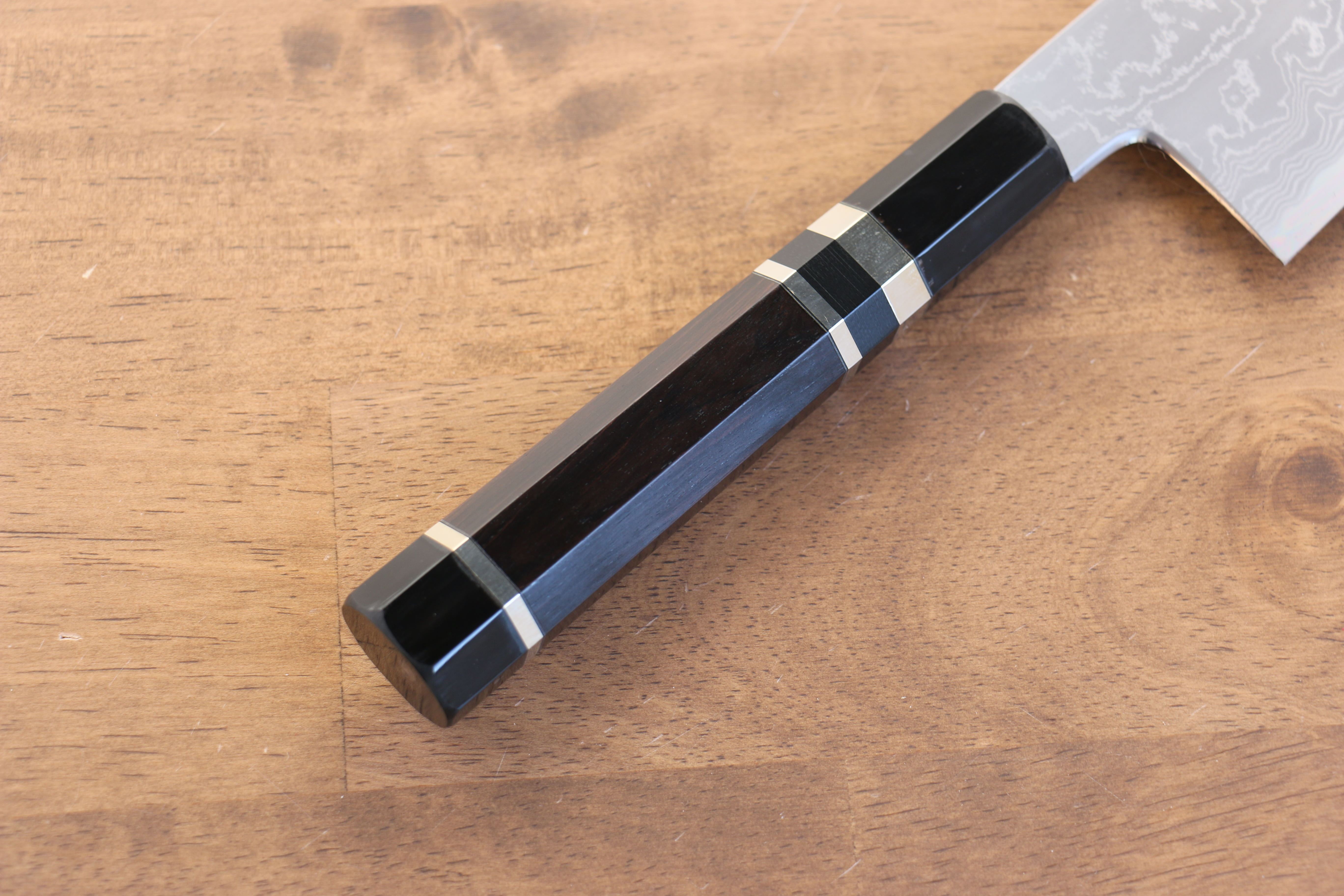 Jikko Blue Steel Damascus Gyuto 210mm Ebony with Double Ring Handle - Seisuke Knife