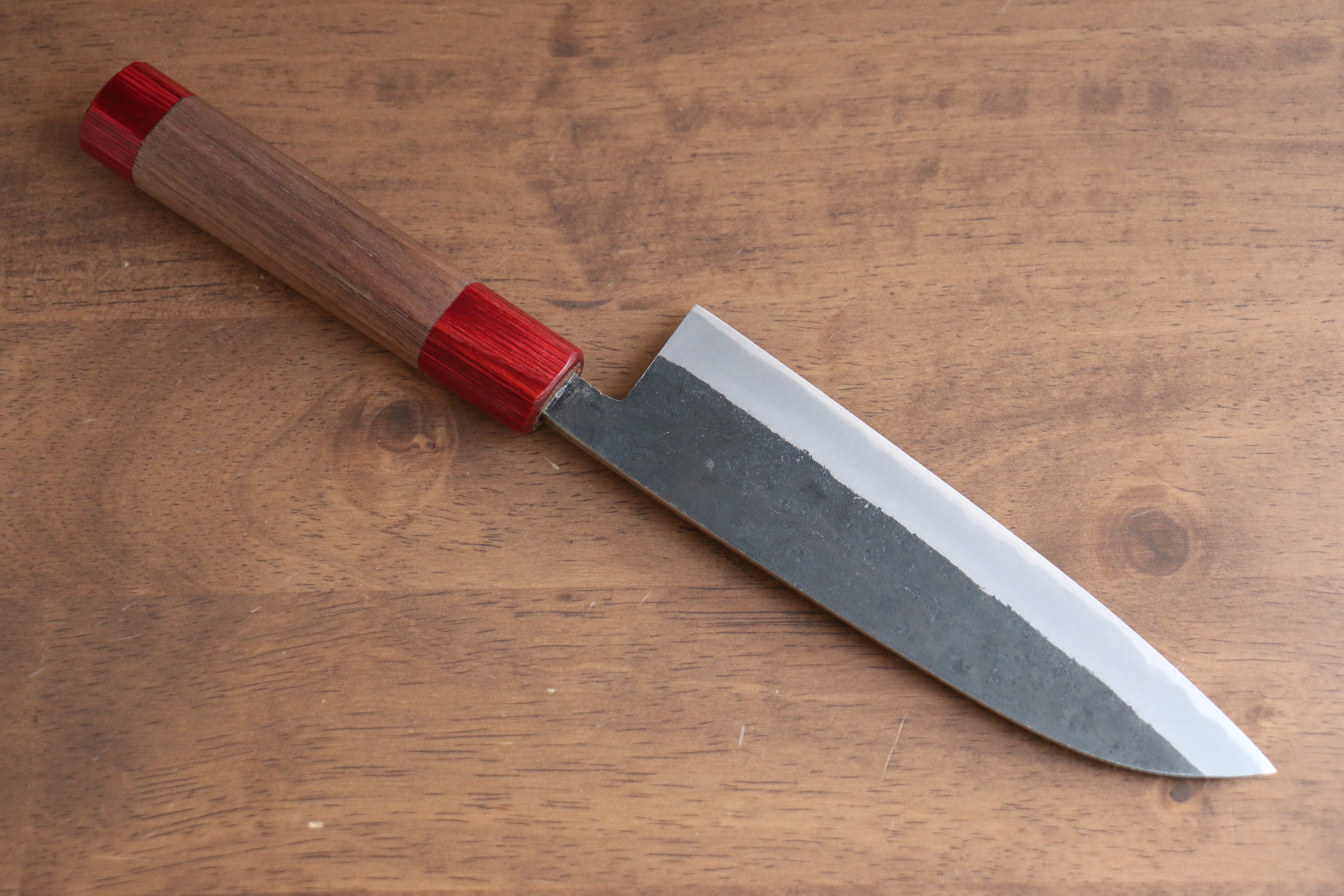 Seisuke Kurumi Blue Steel Kurouchi Santoku 165mm Walnut (With Double Red Pakka wood) Handle - Seisuke Knife