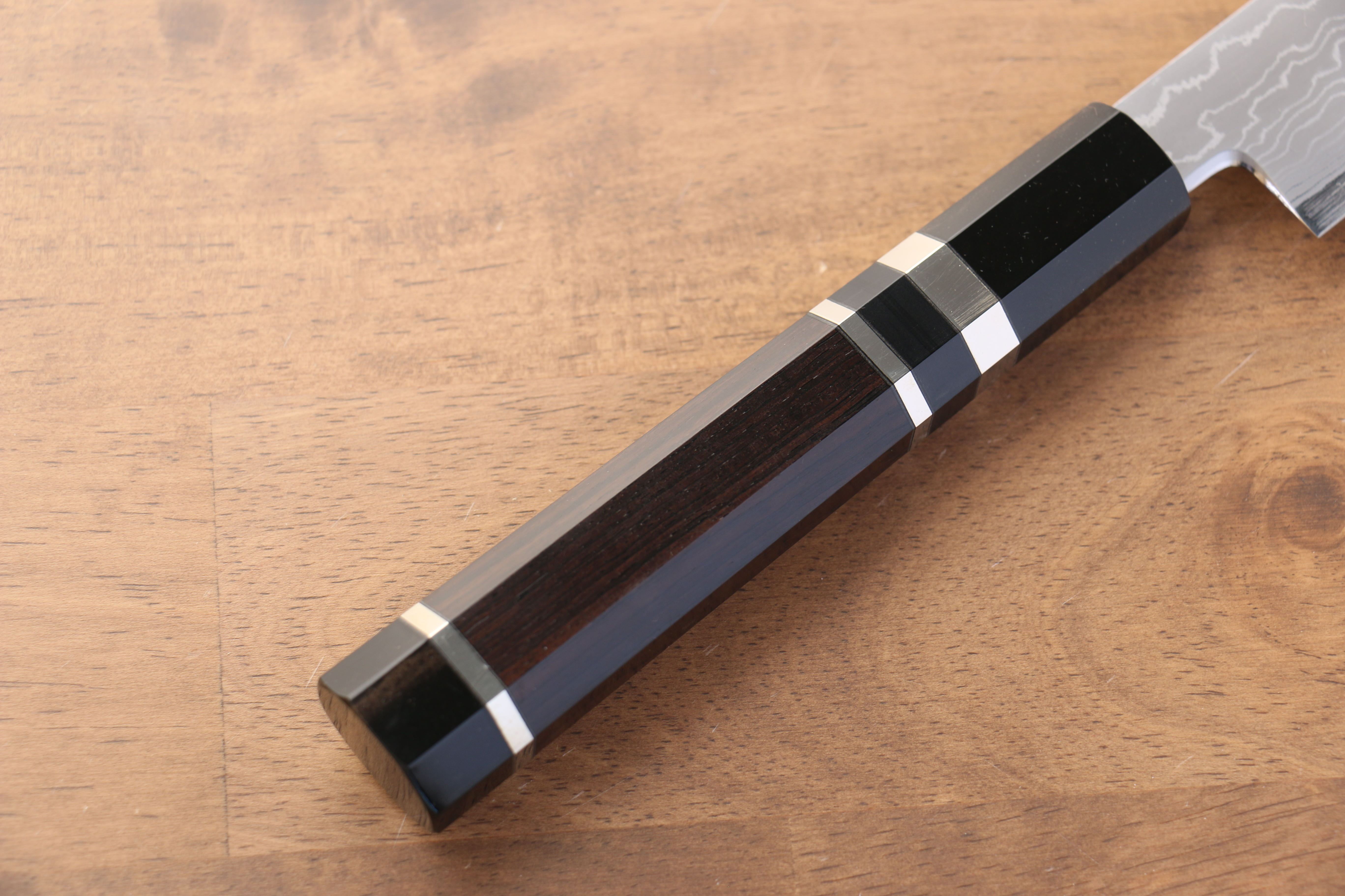 Jikko Blue Steel Damascus Sujihiki 300mm Ebony with Double Ring Handle - Seisuke Knife