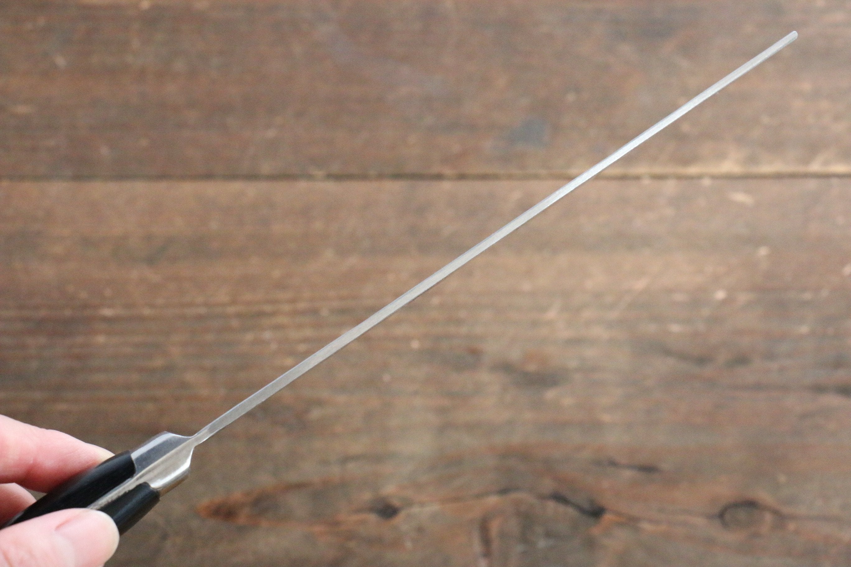 Fujiwara Teruyasu Maboroshi White Steel No.1 Nashiji Hammered Nakiri 150mm with Black Pakkawood Handle - Seisuke Knife